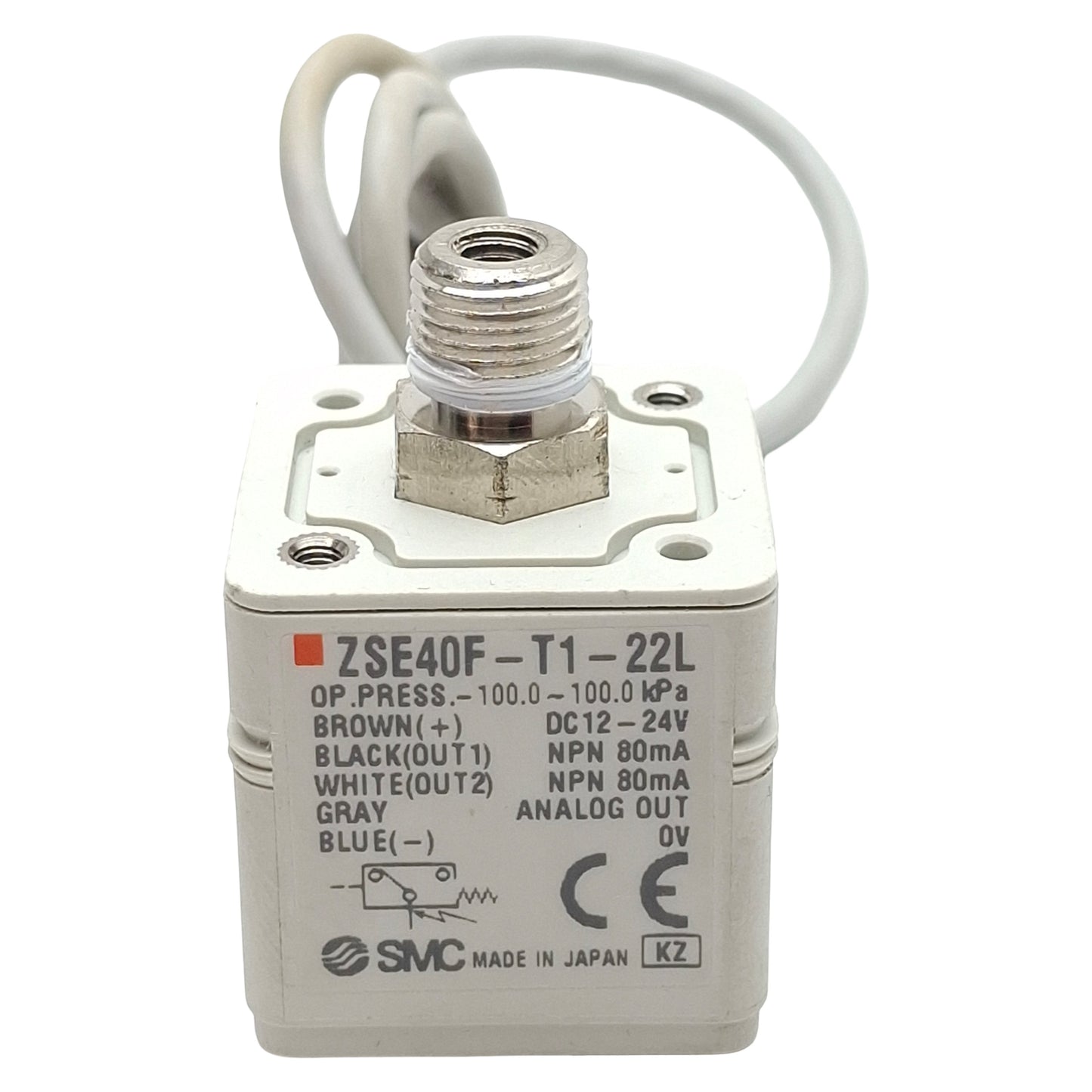 Used SMC ZSE40F-T1-22L Digital Vacuum Switch NPN, -100.0~100.0kPa, 12-24VDC, 1/8" NPT
