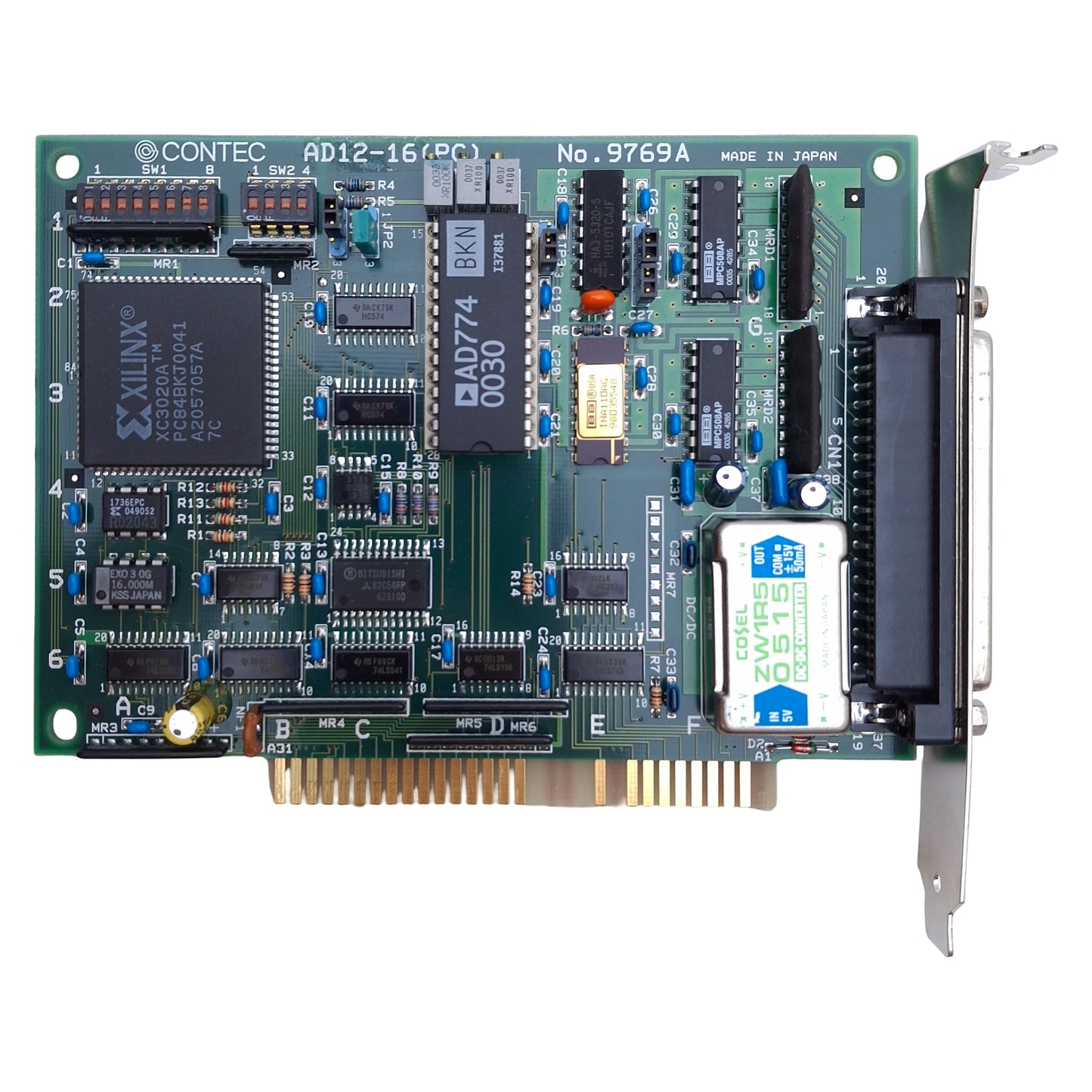 Used Contec AD12-16(PC) 9769A Analog to Digital Input Board 1 In 1 Out, 37-Pin D-Type