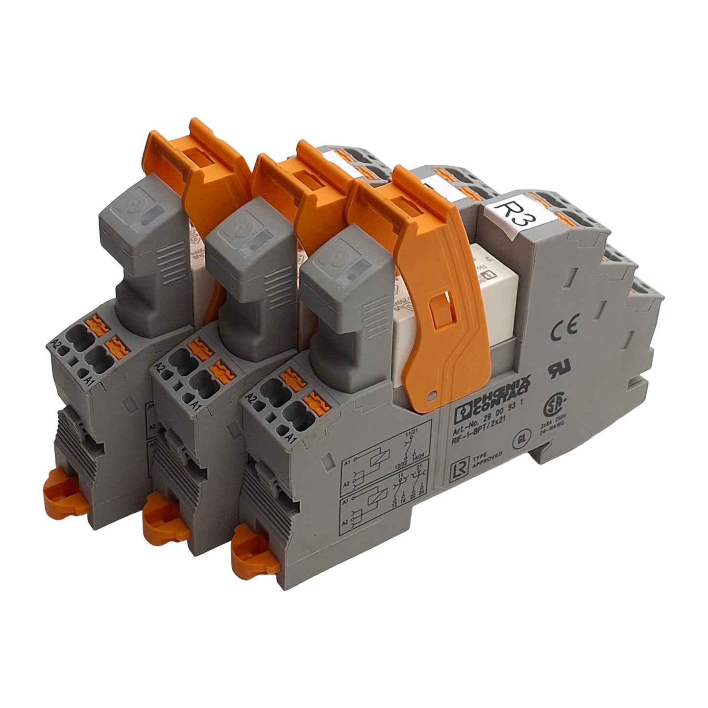 Used Lot of 3 Phoenix Contact 2961435 RIF-1-BPT/2x21 Relay With Socket, 24VDC Coil
