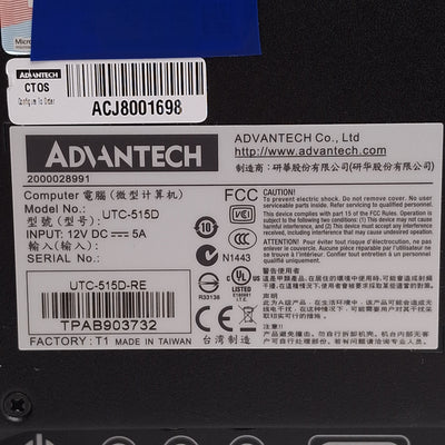 Used Advantech UTC-515D-RE Touch Computer 15.6in, Resistive, 4GB RAM, 12VDC, VESA 100