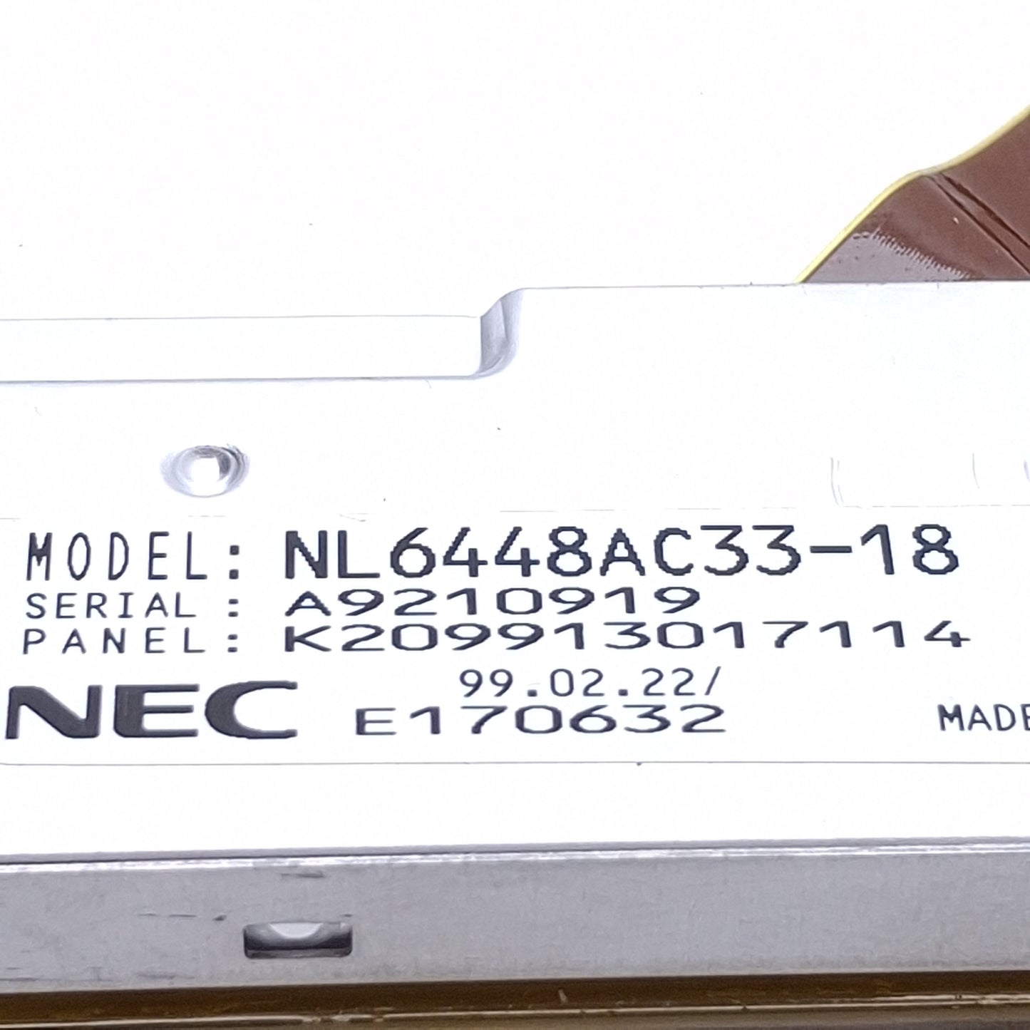 Used NEC NL6448AC33-18 LCD Display Module 10.4" TFT, 640x480 Display, 3.3-5VDC