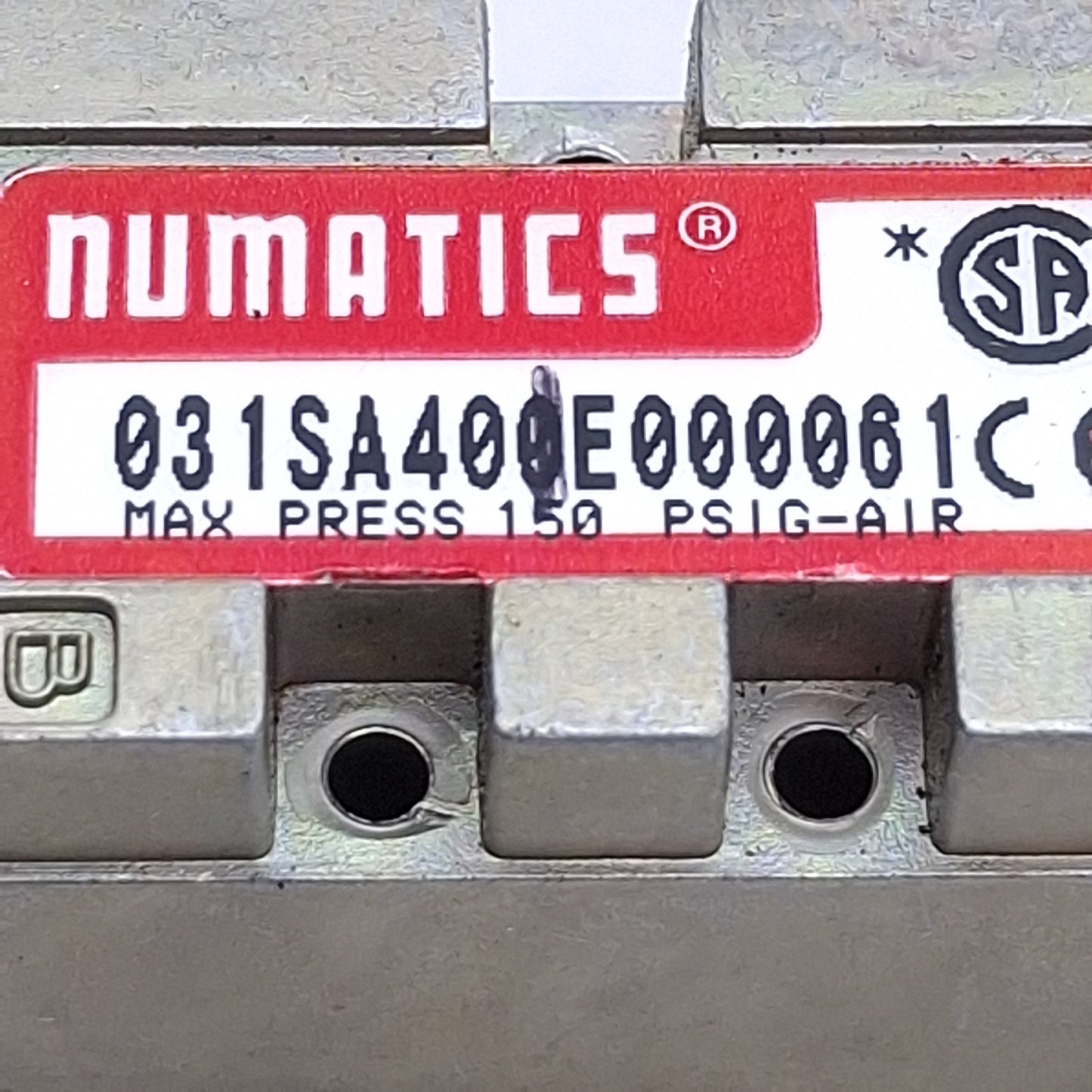 Used Numatics 031SA400E000061 Solenoid Valve 2-Position 4-Way, 150psig, 24VDC Coil