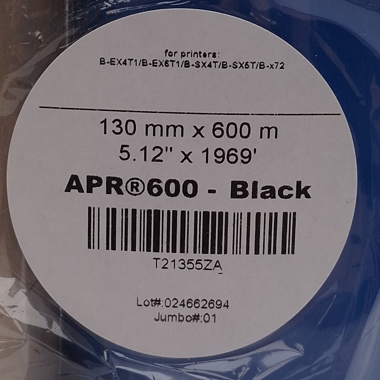 New Lot of 5 ARMOR-IIMAK T21355ZA APR600 Wax/Resin Ribbon, Black, 130mm x 600m