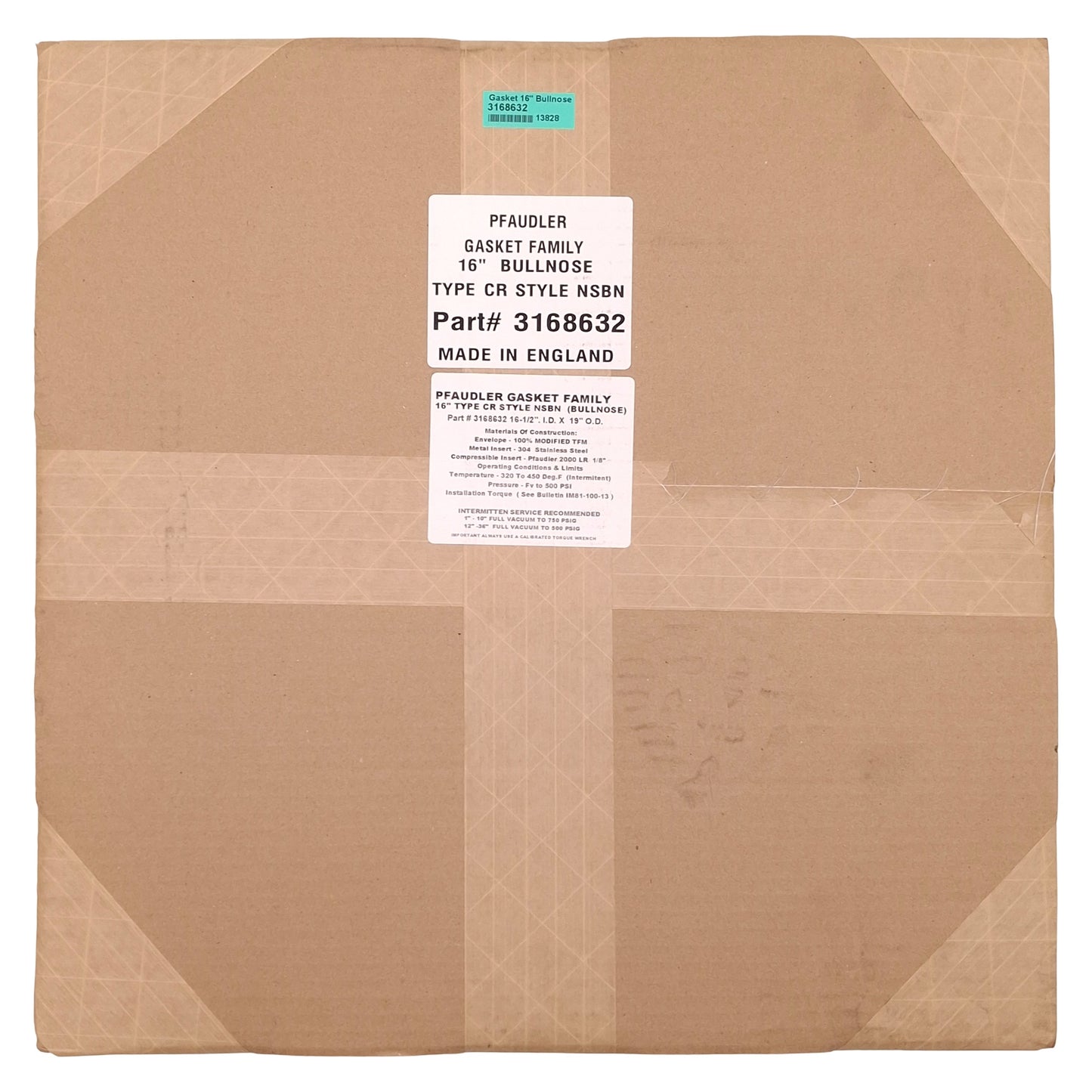 New Pfaudler 3168632 16" Type CR Style NSBN Bullnose Gasket 16-1/2" ID, 19" OD