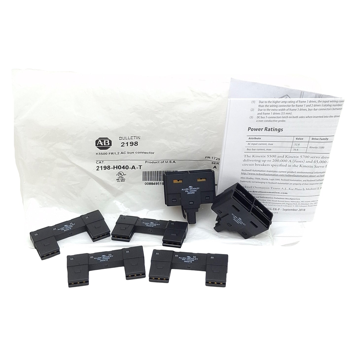 New Allen Bradley 2198-H040-A-T Busbar & T-Connector Kit, AC Power, Frame 1-2, 55mm