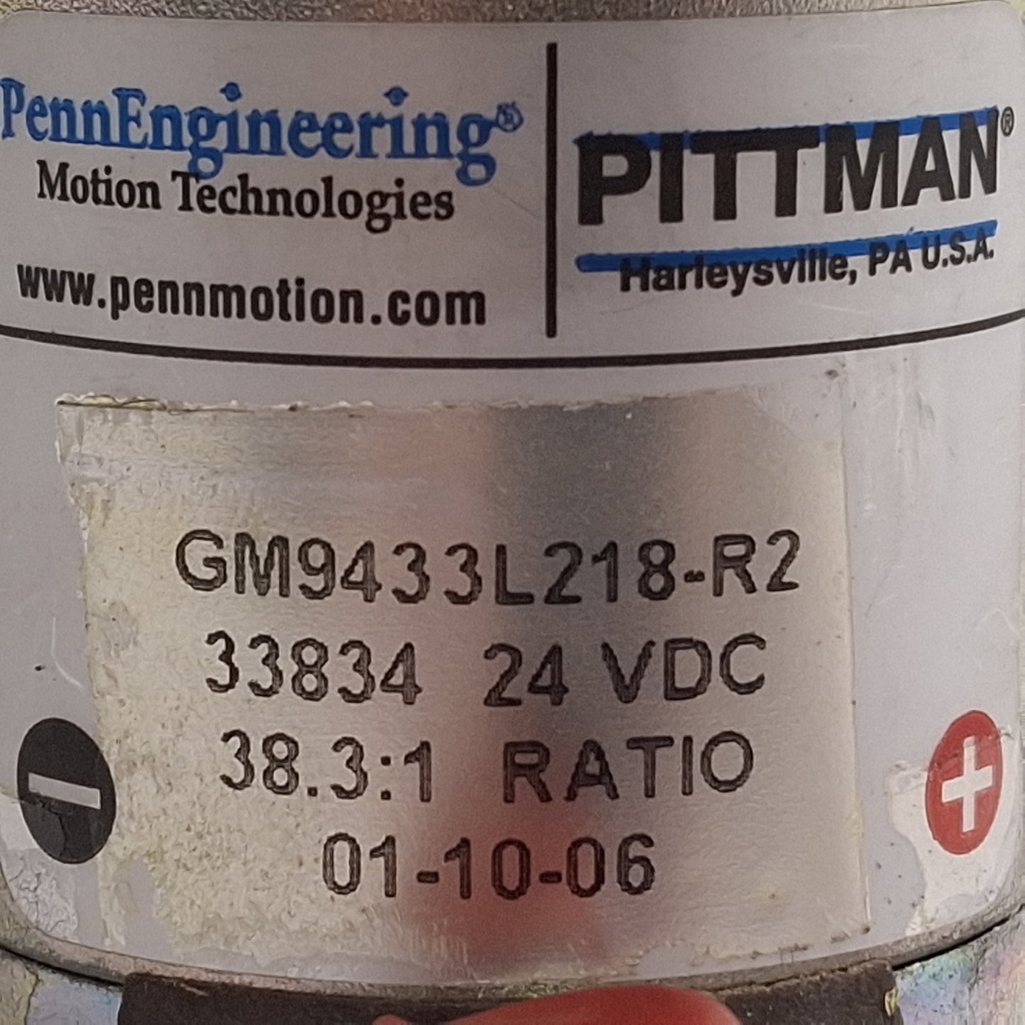 Used Pittman GM9433L218-R2 DC Gearmotor, 38.3:1 Reduction, ø1/4in Shaft, 24VDC