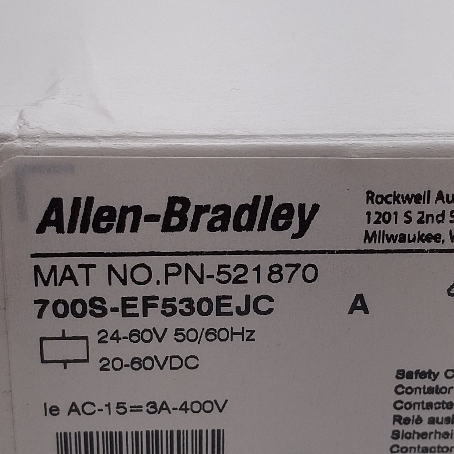 New Allen Bradley 700S-EF530EJC Safety Control Relay, 8-P 5NO/3NC, 24-60VAC/20-60VDC