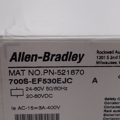 New Allen Bradley 700S-EF530EJC Safety Control Relay, 8-P 5NO/3NC, 24-60VAC/20-60VDC
