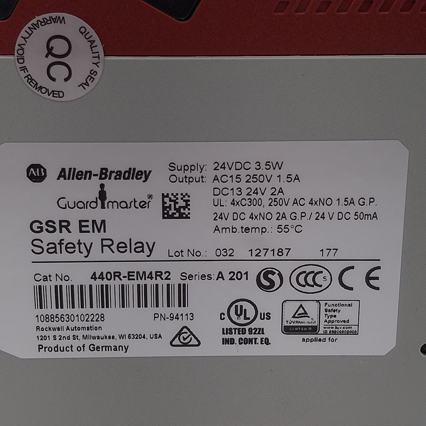 New Allen Bradley 440R-EM4R2 Guardmaster Safety Relay Expand Module, 4NO, 24VDC