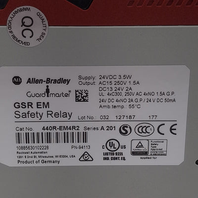 New Allen Bradley 440R-EM4R2 Guardmaster Safety Relay Expand Module, 4NO, 24VDC