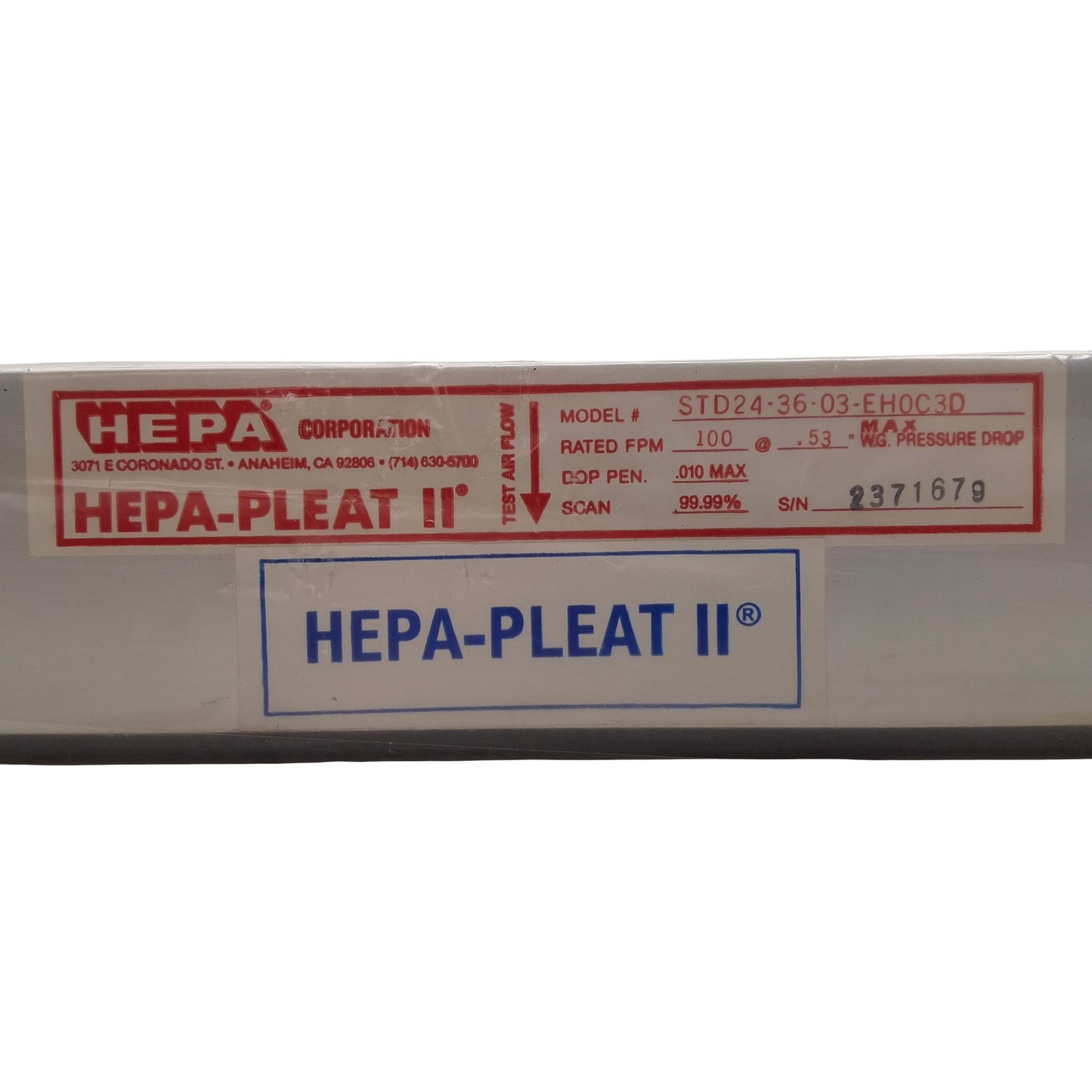 New HEPA STD24-36-03-EH0C3D HEPA-PLEAT II HVAC Filter, 24 x 36 x 3in, 99.99% Scan