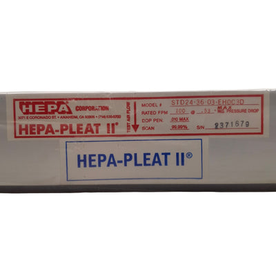 New HEPA STD24-36-03-EH0C3D HEPA-PLEAT II HVAC Filter, 24 x 36 x 3in, 99.99% Scan
