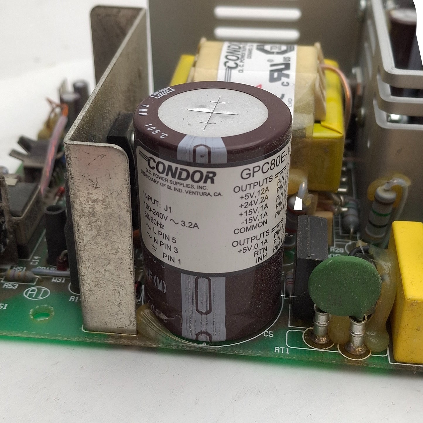 Used Condor GPC80E-107 Open Frame Power Supply, 100-240VAC In, 5VDC 12A Output