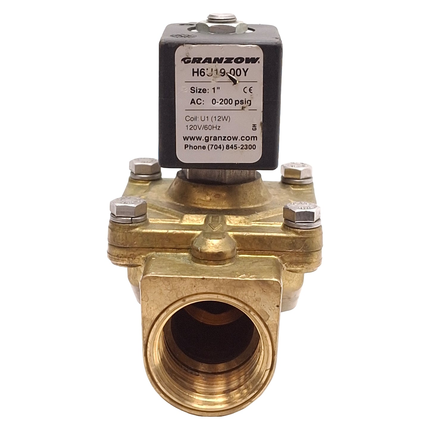 Used Ganzow H6U19-00Y Solenoid Valve, Brass, 2-Way NC, 200psig, 1in NPT, 120VAC Coil