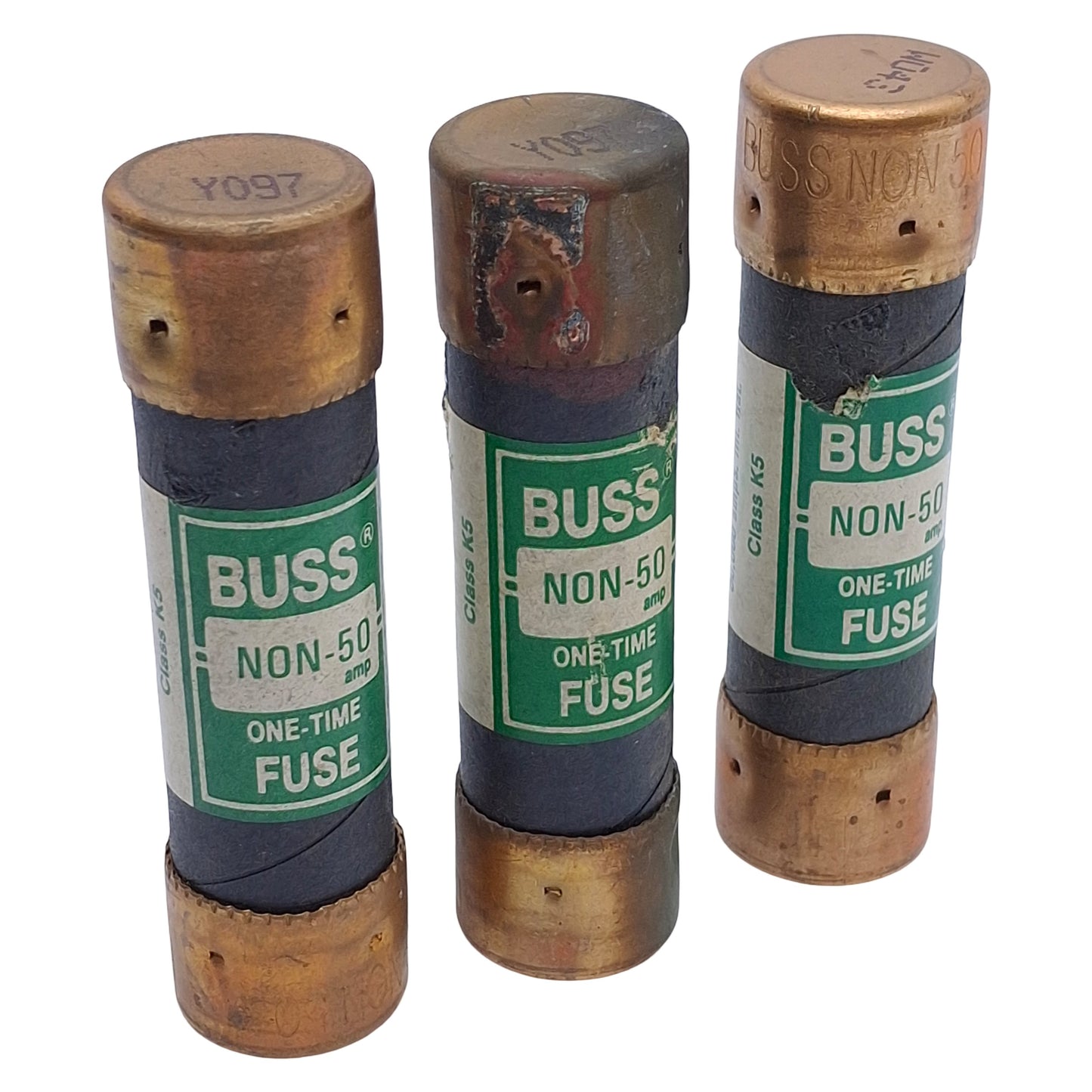 Used Lot of 3 Eaton Bussman NON-50 One Time Fuse, Class K5, 50A, 250VAC/125VDC