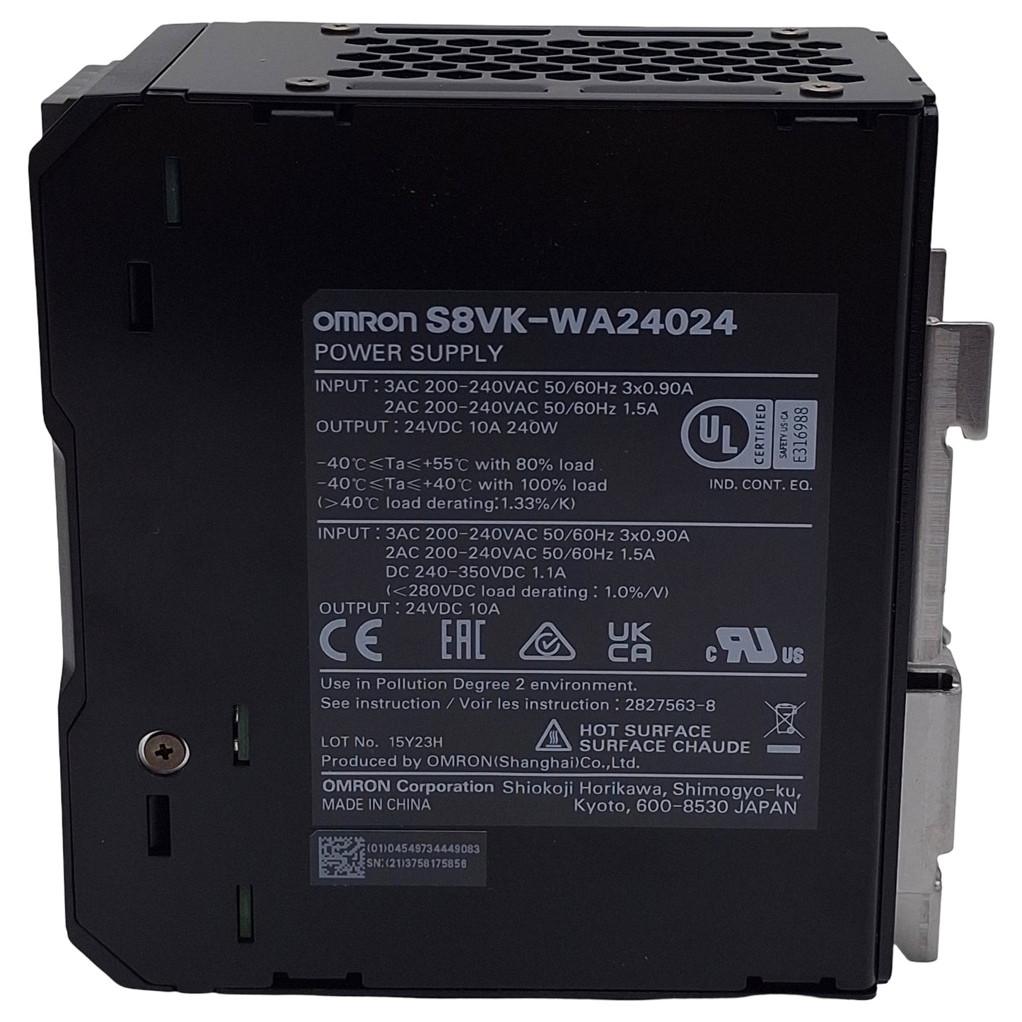 New Omron S8VK-WA24024 Power Supply, 3-Phase 200-240VAC In, 10A 24VDC Out, DIN Rail