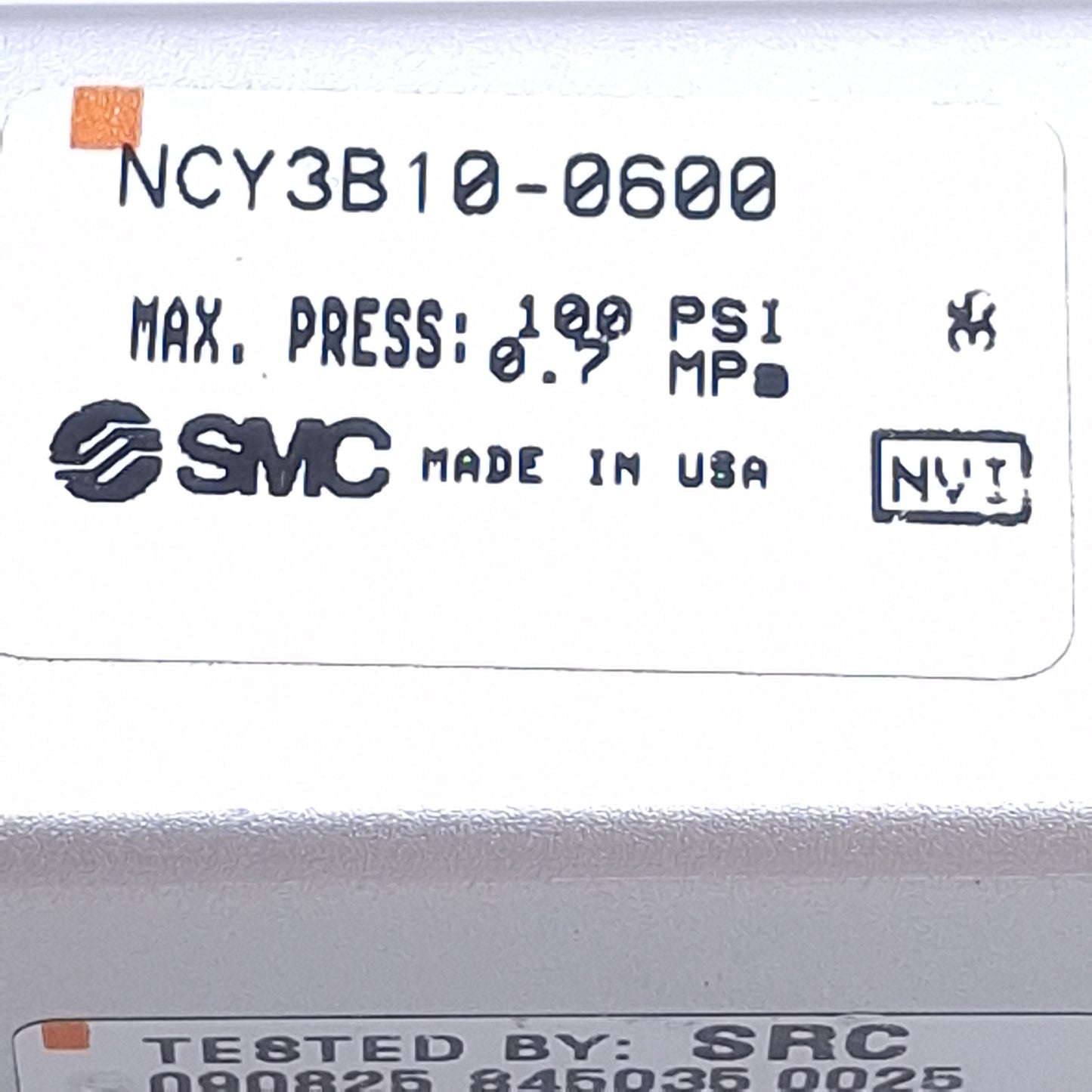 Used SMC NCY3B10-0600 Rodless Cylinder, 1/4" Bore, 6" Stroke, 10-32 UNF Ports