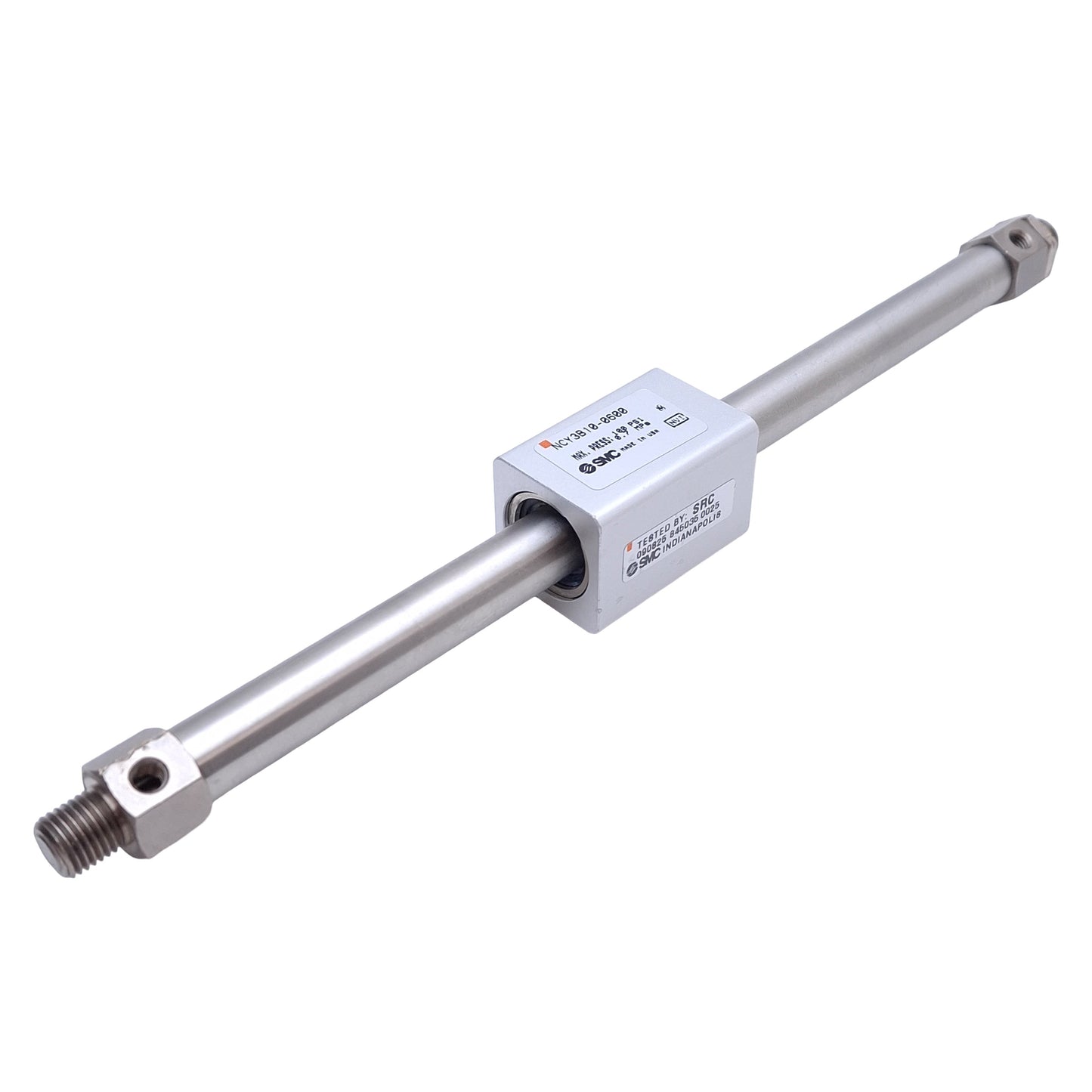 Used SMC NCY3B10-0600 Rodless Cylinder, 1/4" Bore, 6" Stroke, 10-32 UNF Ports