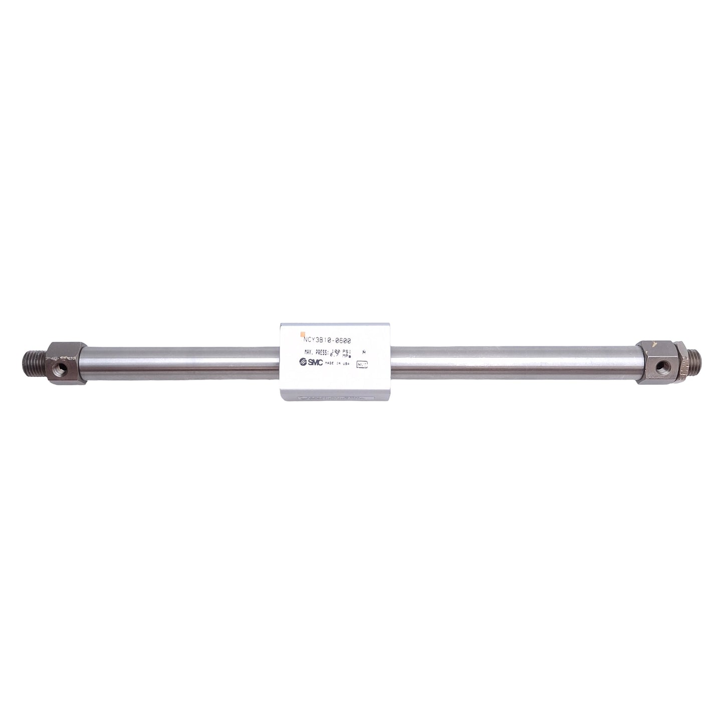 Used SMC NCY3B10-0600 Rodless Cylinder, 1/4" Bore, 6" Stroke, 10-32 UNF Ports