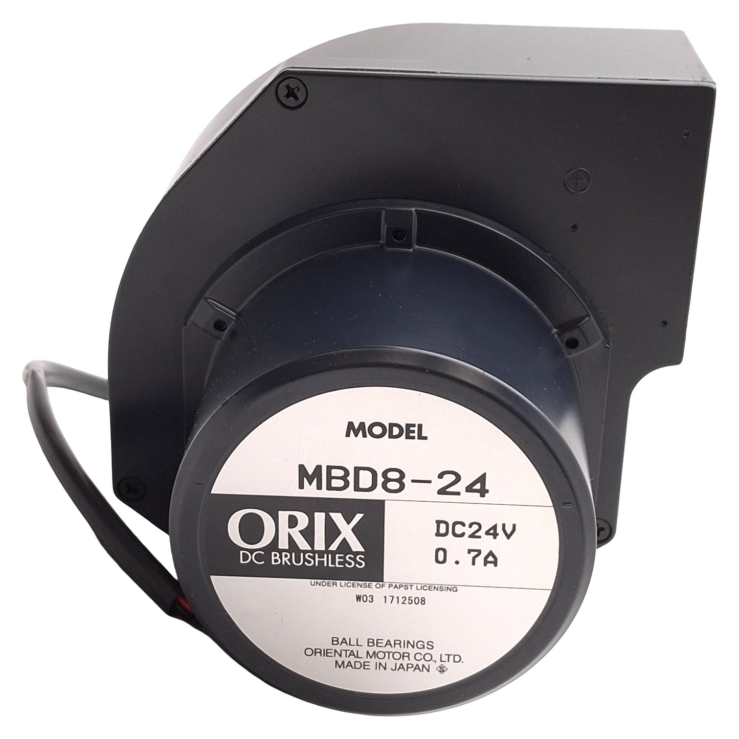 Used Oriental Motor MBD8-24 Orix Centrifugal Blower Fan, 51.2cfm, 2600rpm, 24VDC