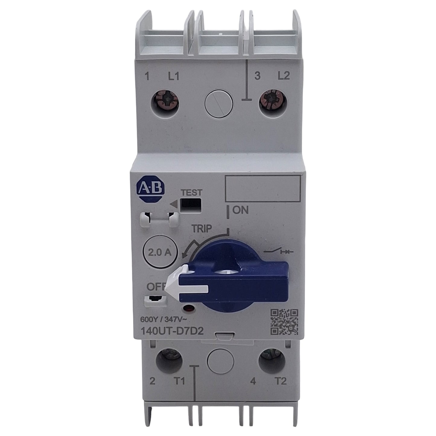 New – Open box Allen Bradley 140UT-D7D2-B20 Circuit Breaker, 2-Pole, 2A 600Y/347VAC, D-Frame