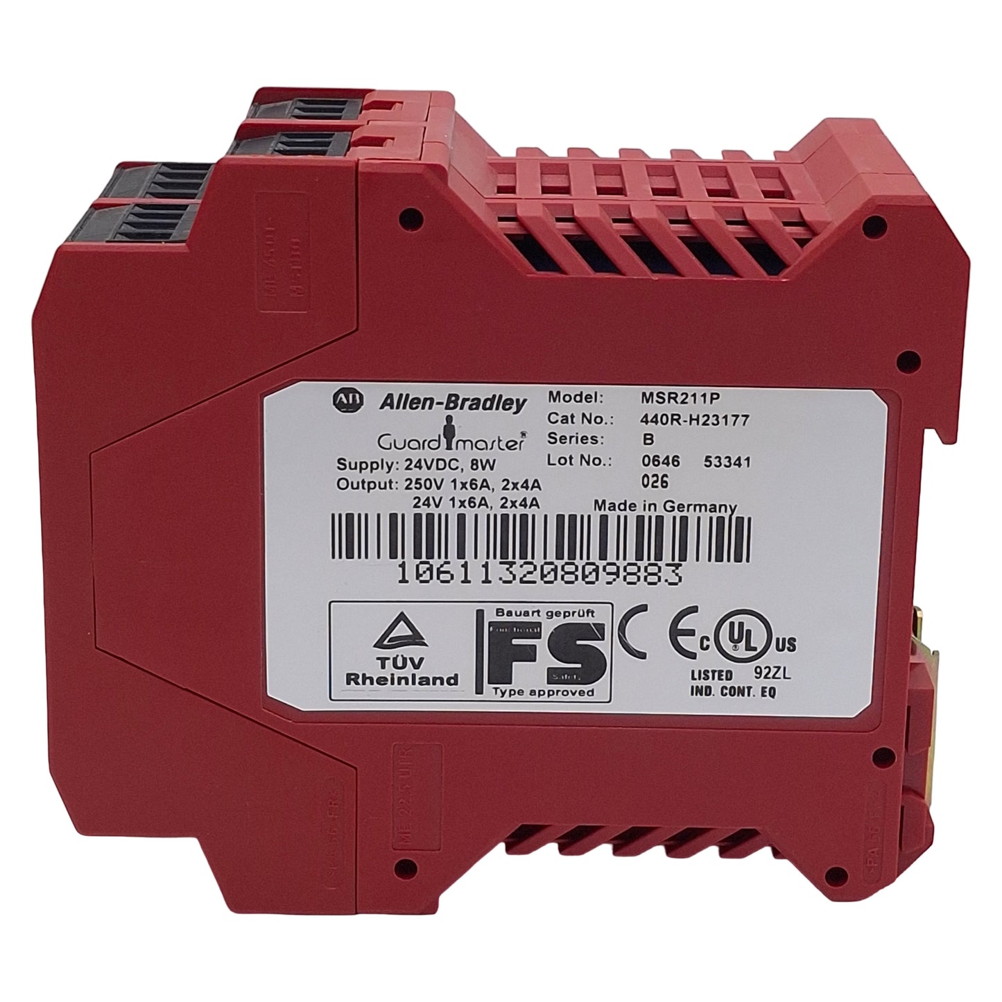 Used Allen Bradley 440R-H23177 MSR211P Guardmaster Safety Relay, 2NO/1NC, 24VDC