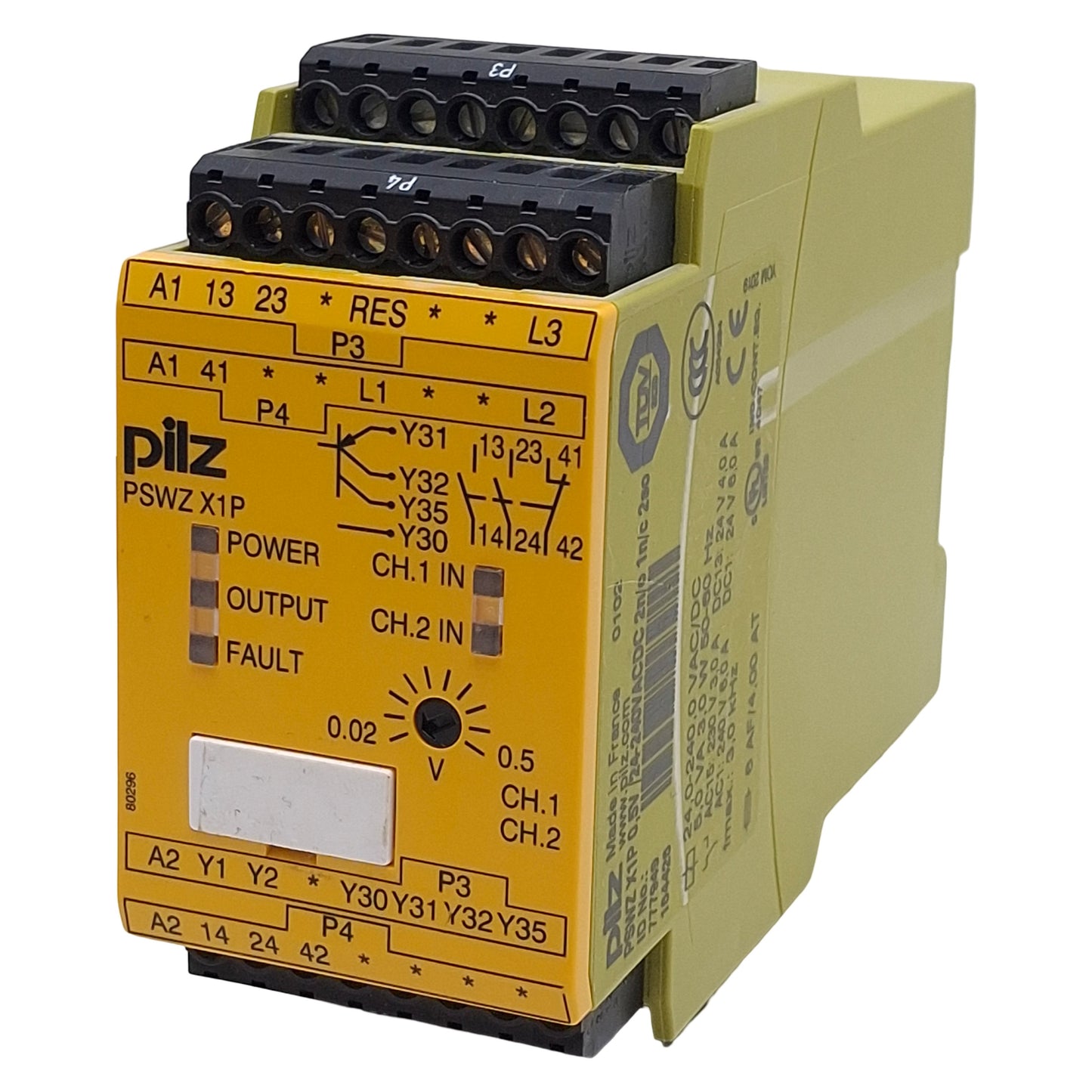 Used Pilz PSWZ X1P 0,5V /24-240VACDC 2n/o 1n/c 2so Safety Relay 2NO/1NC, 24-240VAC/DC