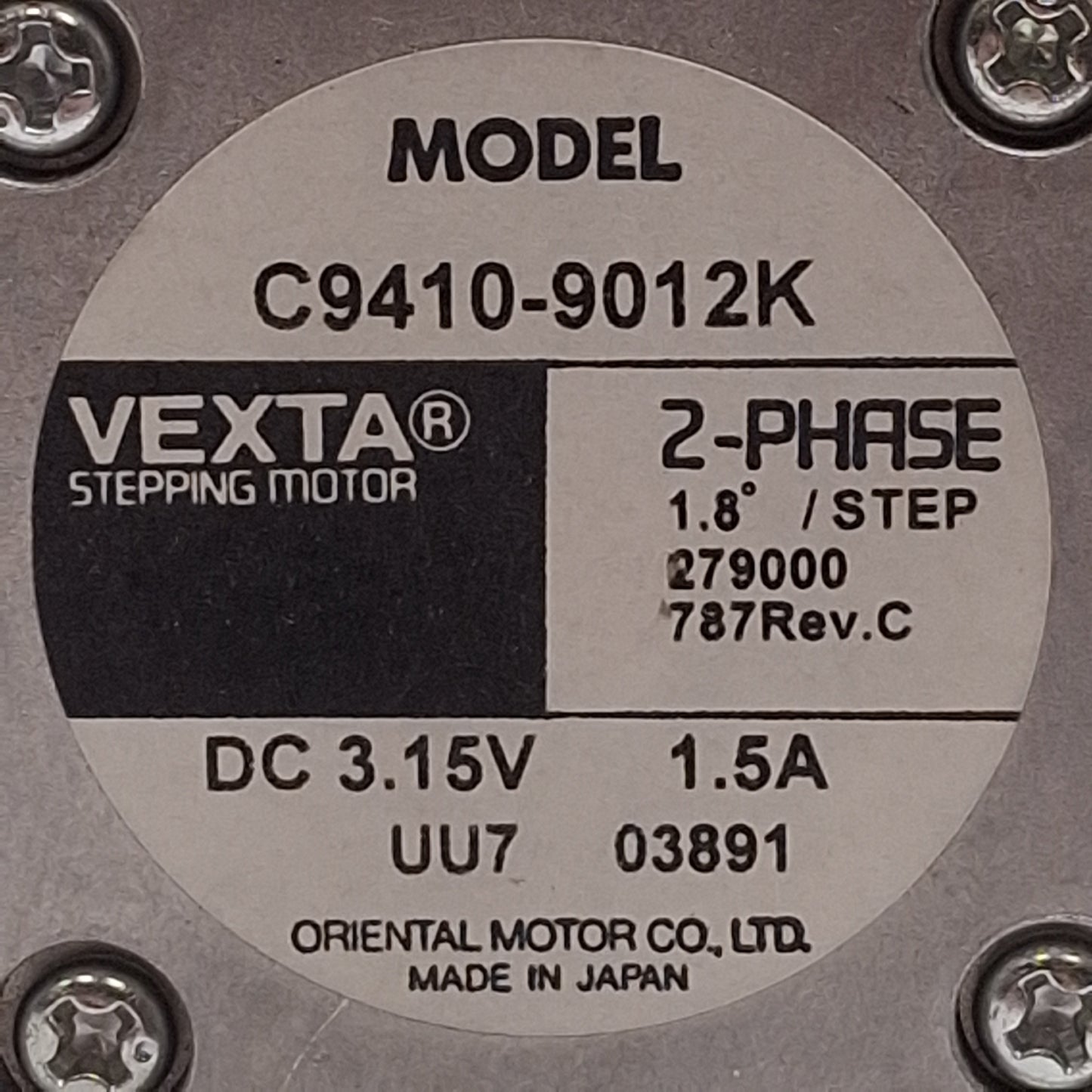 Used Oriental Motor C9410-9012K Vexta Stepper Motor, 2-Phase, 1.8°, 3.15VDC, NEMA 17