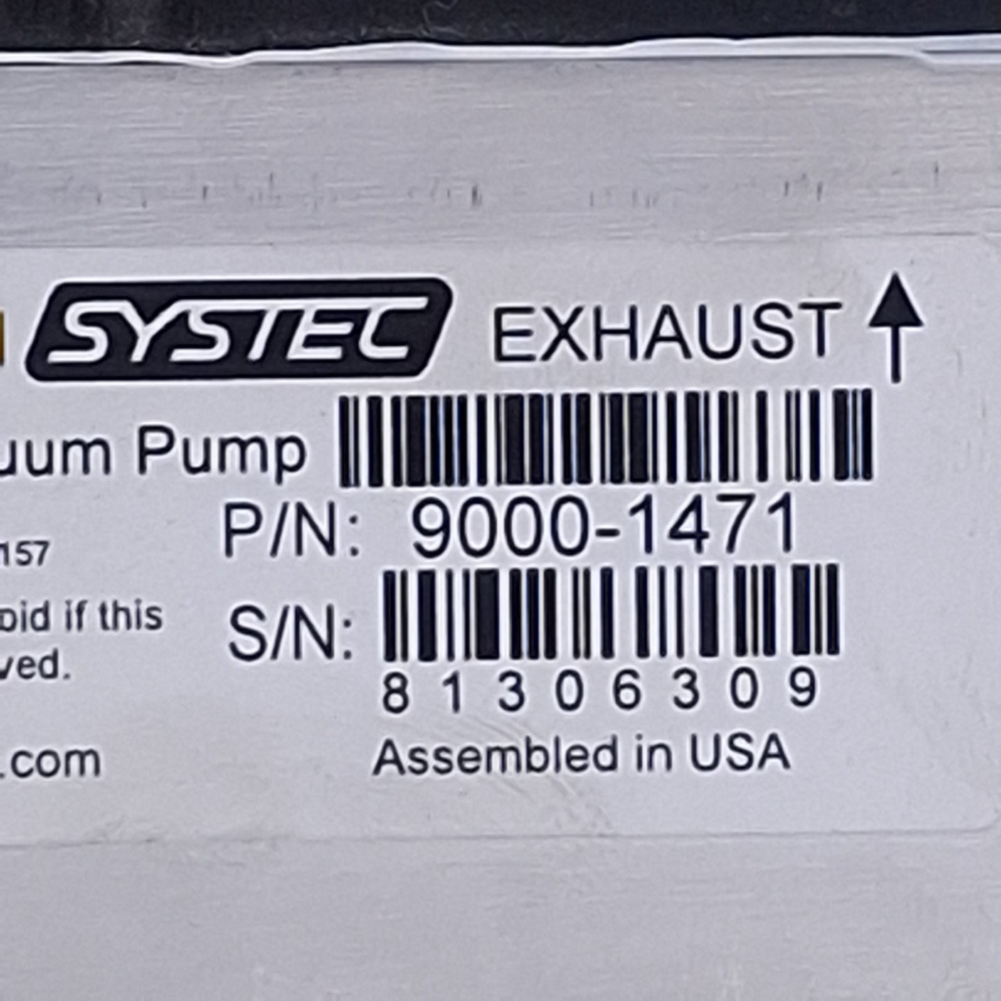 Used Systec 9000-1471 Vacuum Pump, Analytical, 3SCCM at 6.7kPa Max Flow, 15-24VDC
