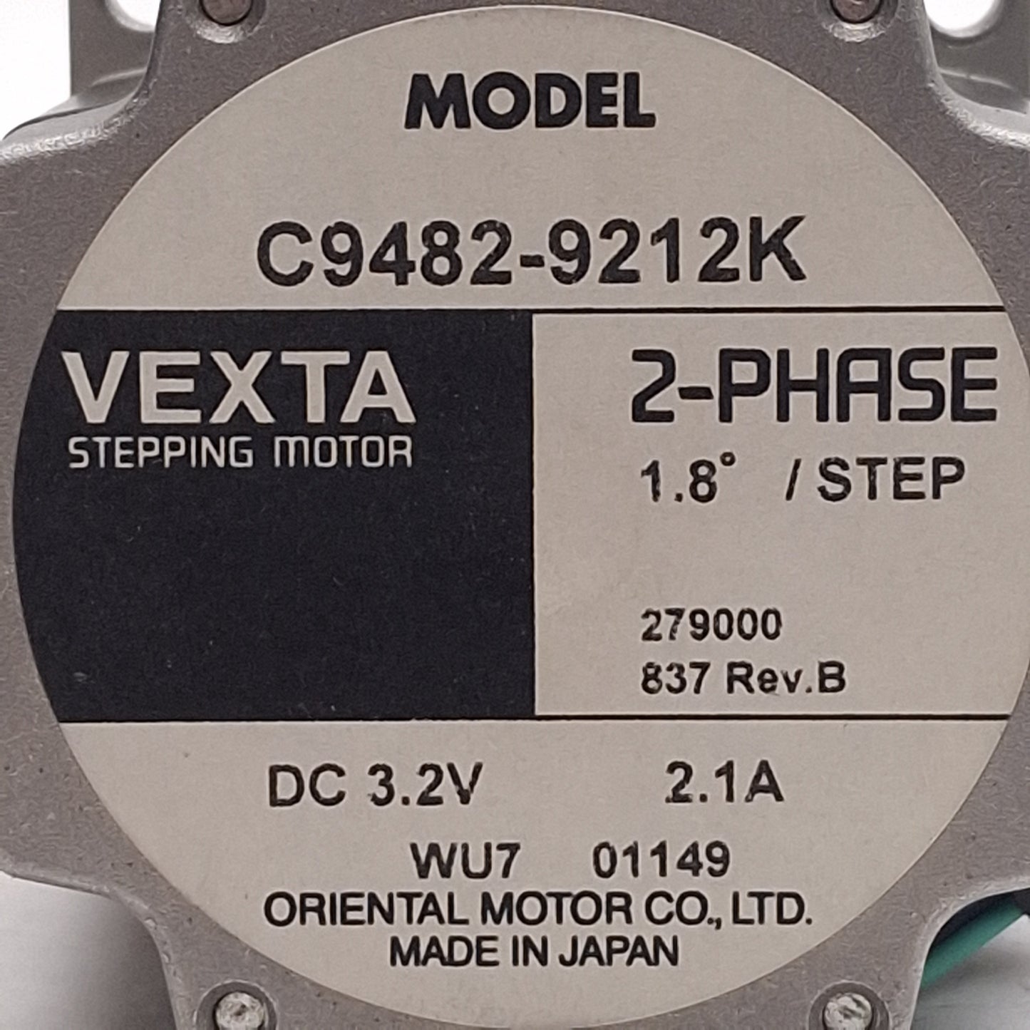 Used Oriental Motor C9482-9212K Vexta Stepper Motor, 2-Phase, 1.8°, 3.2VDC, NEMA 23