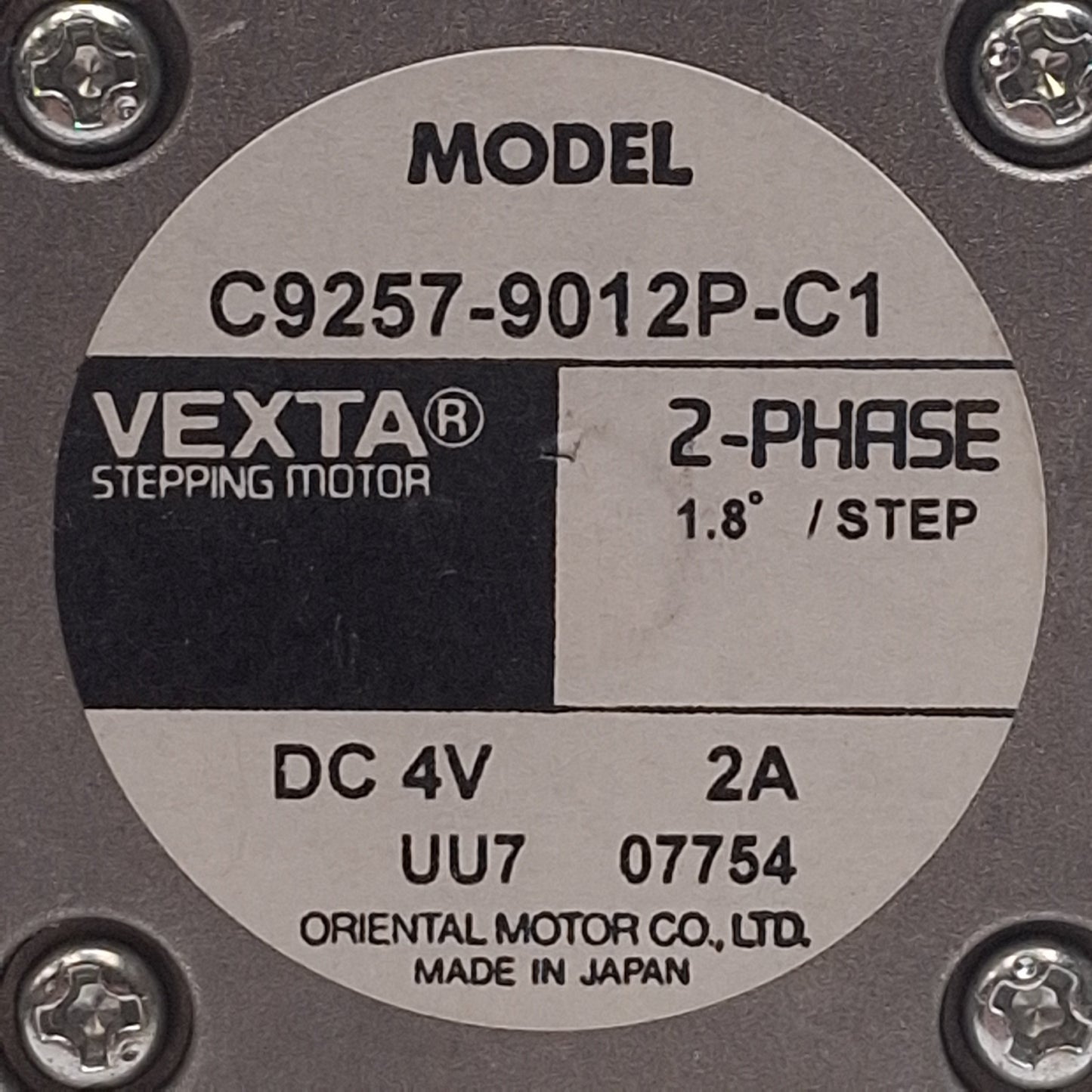 Used Oriental Motor C9257-9012P-C1 Vexta Stepper Motor, 2-Phase, 1.8°, 4VDC, NEMA 17