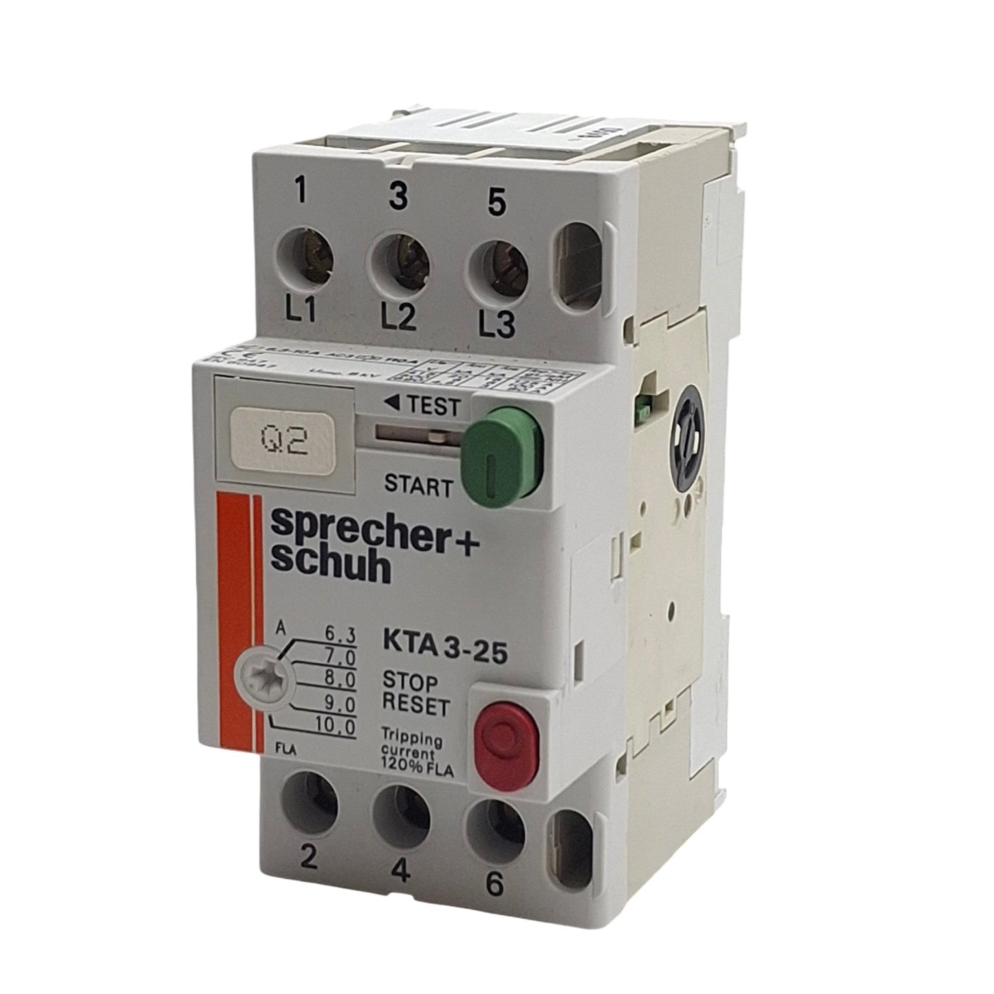 Used Sprecher+Schuh KTA3-25-10A Circuit Breaker 3-Poles, 600V, 6.3A to 10A