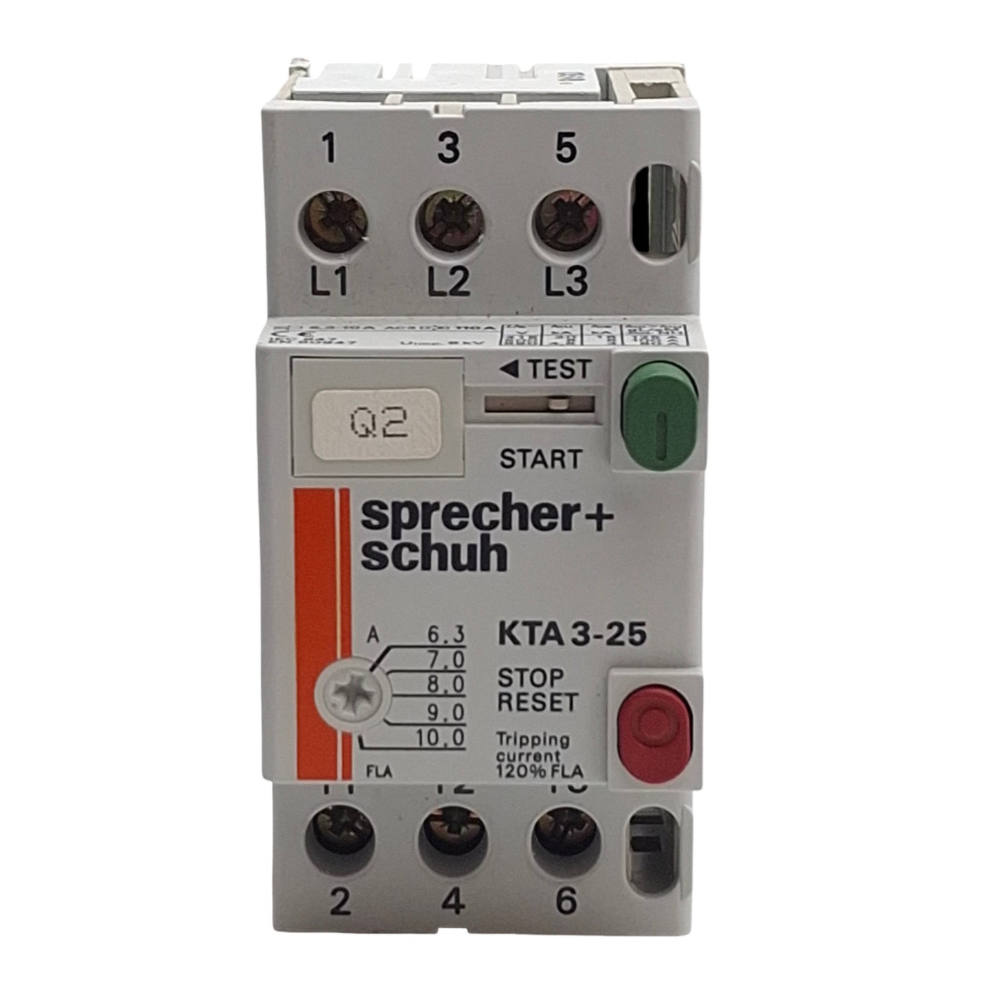 Used Sprecher+Schuh KTA3-25-10A Circuit Breaker 3-Poles, 600V, 6.3A to 10A