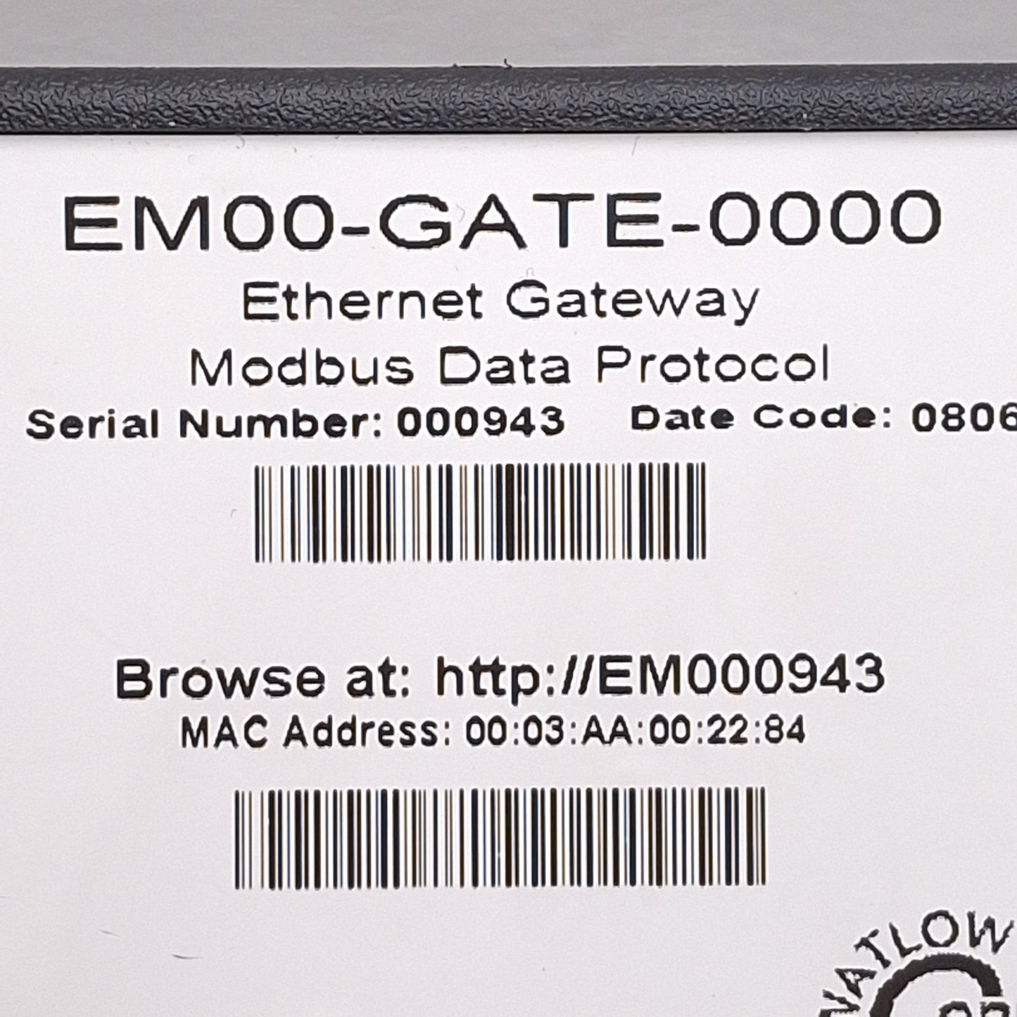 Used Watlow EM00-GATE-0000 Ethernet Gateway, Modbus, EIA-232/485, RJ45, 24VAC/DC