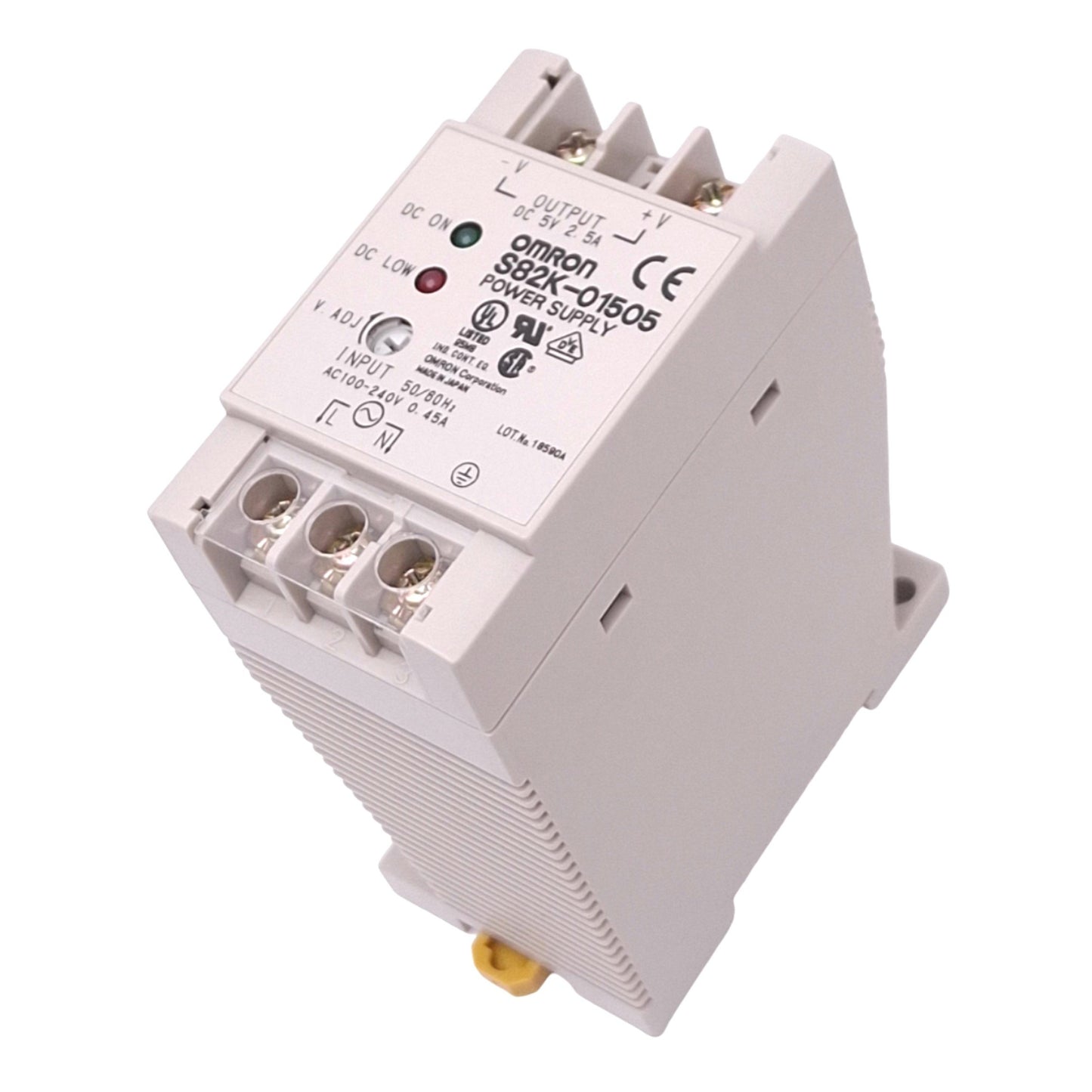 Used Omron S82K-01505 Power Supply, 100-240VAC In, 5VDC 2.5A Out, 15W Max