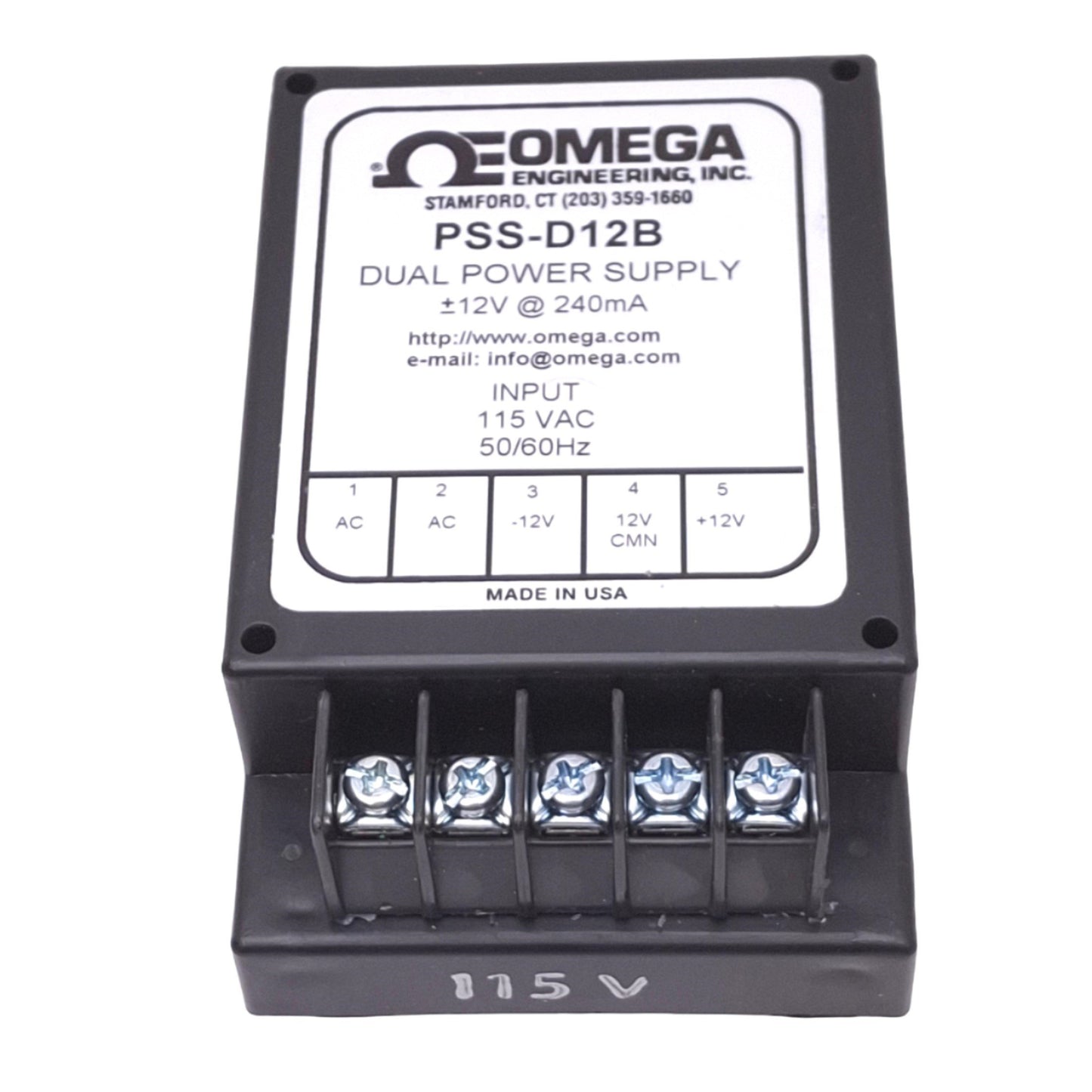 Used Omega Engineering PSS-D12B Dual Power Supply, 115VAC In, +-12VDC 240mA Out