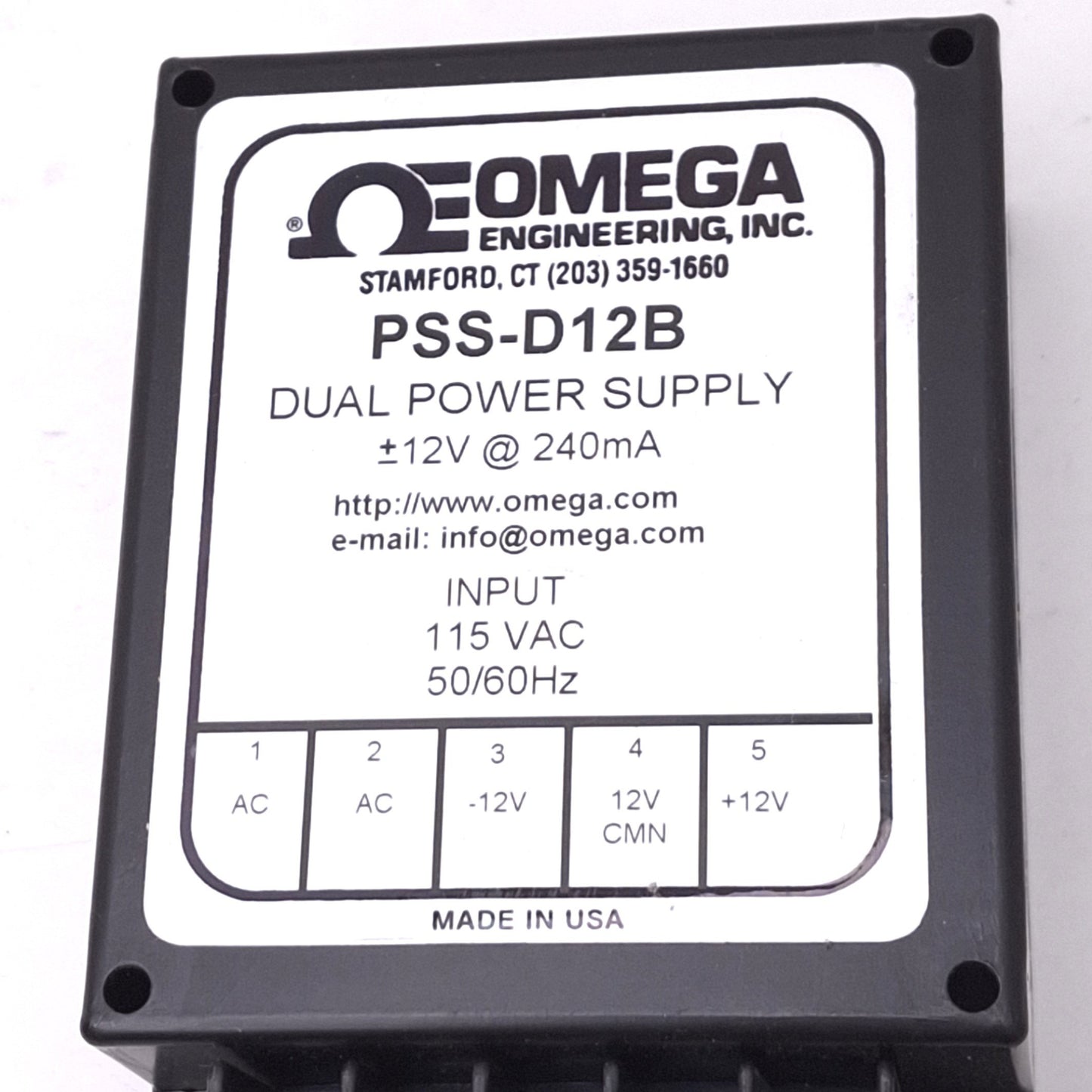 Used Omega Engineering PSS-D12B Dual Power Supply, 115VAC In, +-12VDC 240mA Out