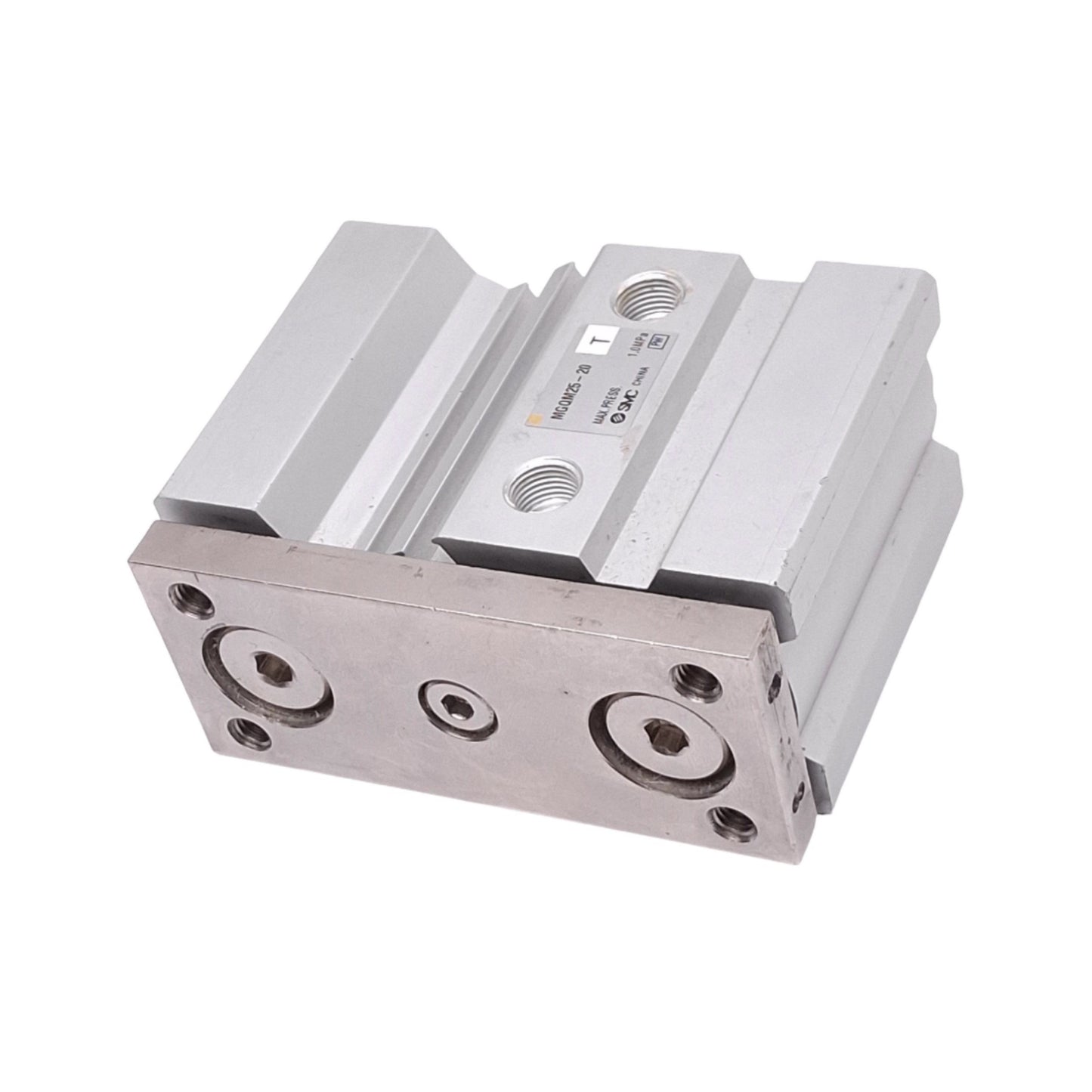 Used SMC MGQM25-20 Compact Guided Cylinder, 25mm Bore, 20mm Stroke, Rc 1/8, 1.0MPa