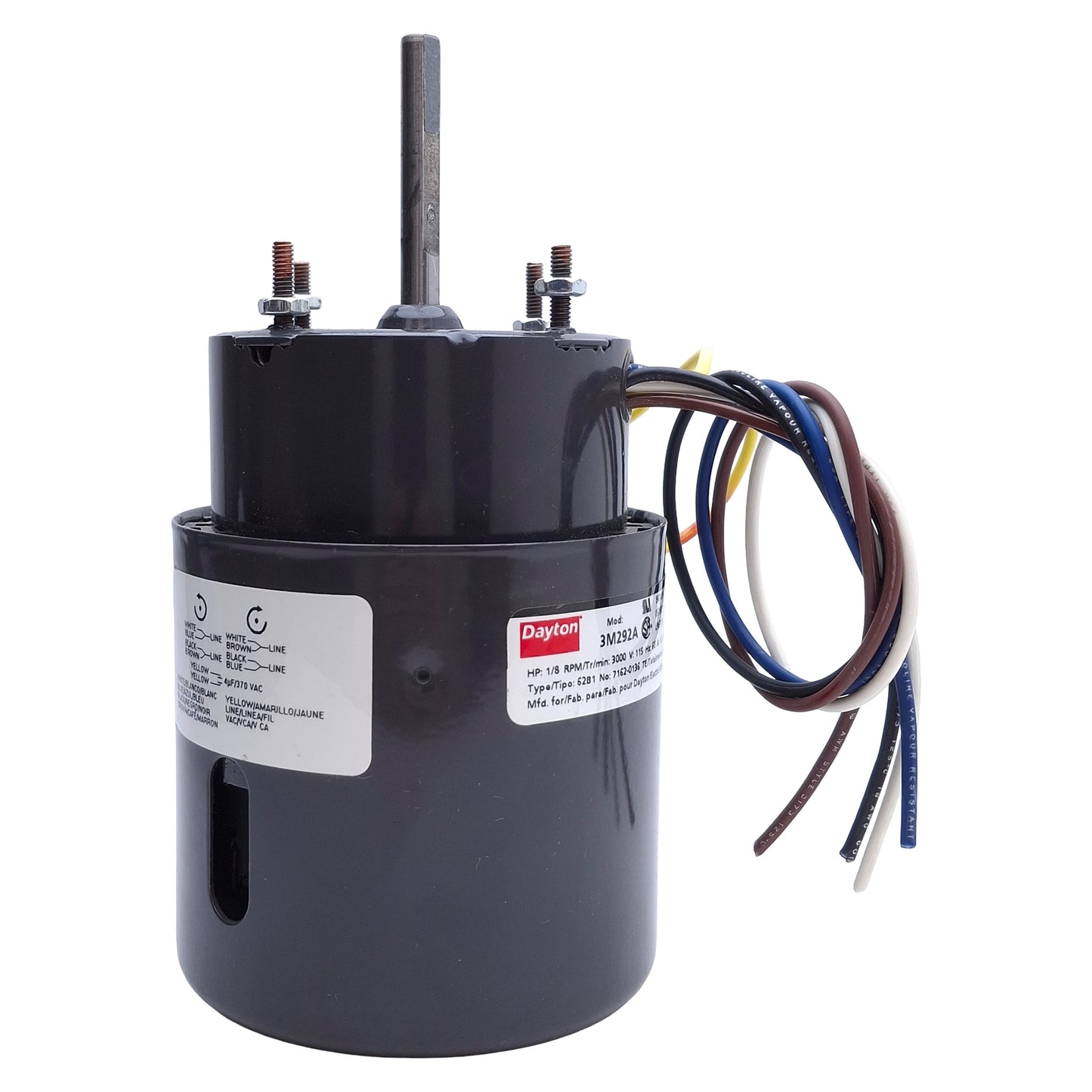 Used Dayton 3M292A HVAC Electric Motor 3.3 Frame, 1/8HP, 3000RPM Speed, 115VAC 1.8A