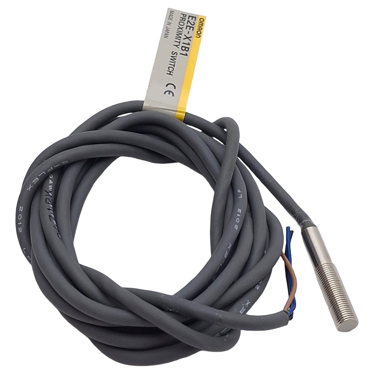 Used Omron E2E-X1B1 Proximity Sensor, PNP NO, 1mm Range, 12-24VDC, M5 Barrel, 1.5m