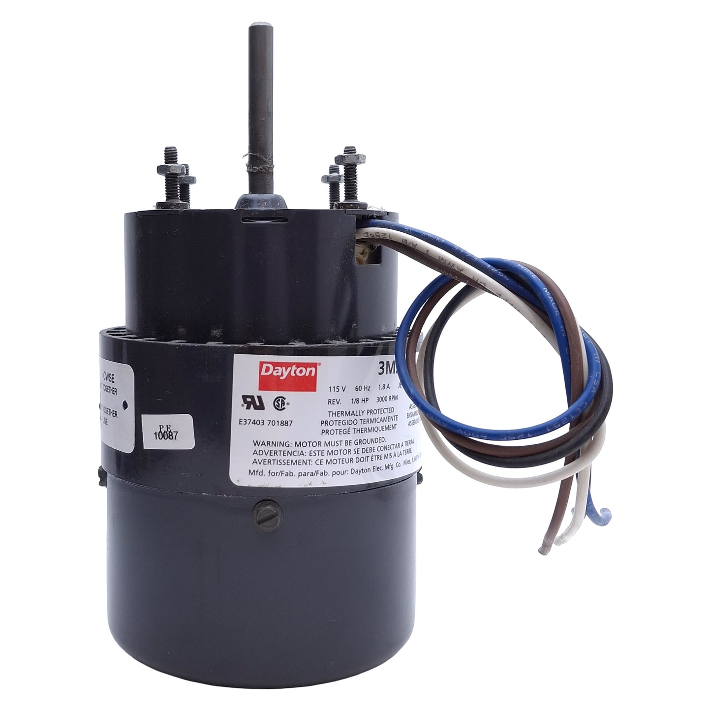 Used Dayton 3M292D HVAC Electric Motor 3.3 Frame, 1/8HP, 3000RPM Speed, 115VAC 1.8A