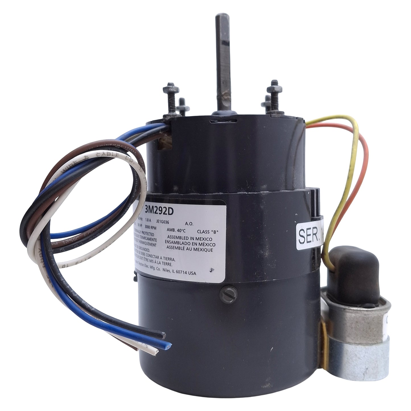 Used Dayton 3M292D HVAC Electric Motor 3.3 Frame, 1/8HP, 3000RPM Speed, 115VAC 1.8A
