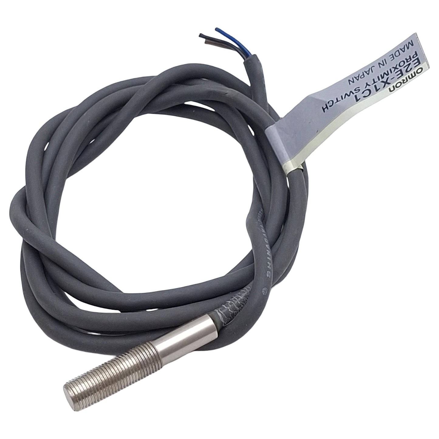 Used Omron E2E-X1C1 Proximity Sensor, NPN NO, 1mm Range, 12-24VDC, M5 Barrel, 0.7m