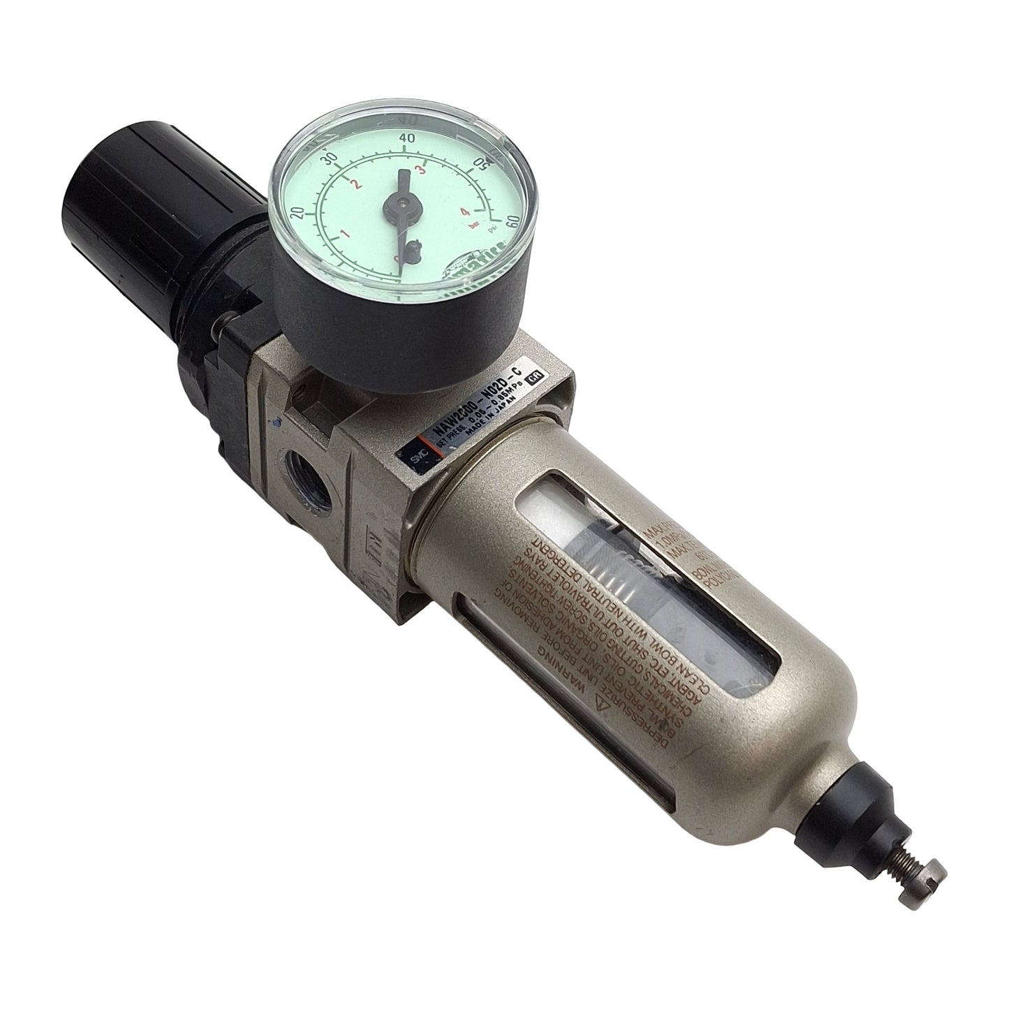 Used SMC NAW2000-N02D-C Filter Regulator With Gauge, 0.05-0.85MPa Set Pres, 1/8in NPT