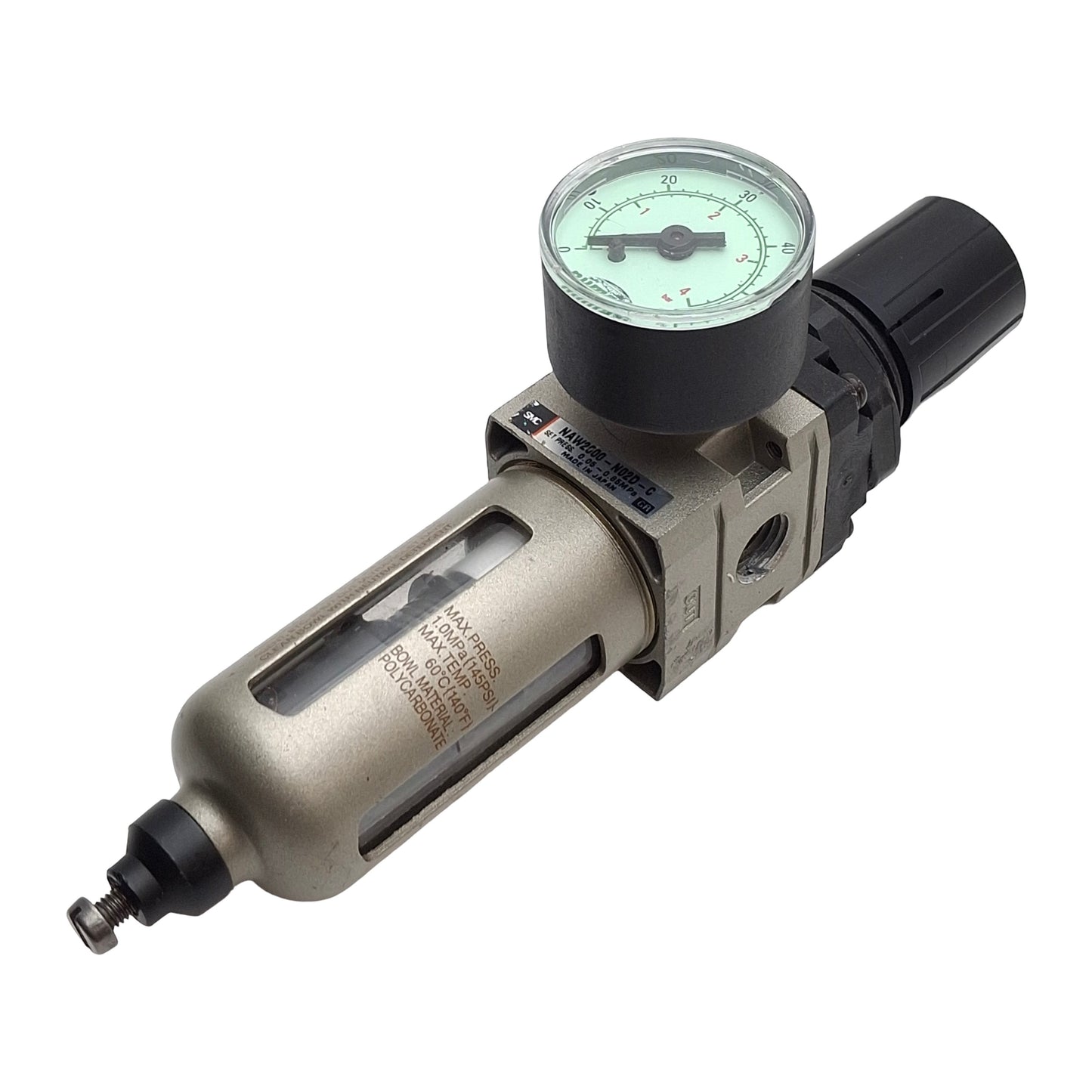 Used SMC NAW2000-N02D-C Filter Regulator With Gauge, 0.05-0.85MPa Set Pres, 1/8in NPT