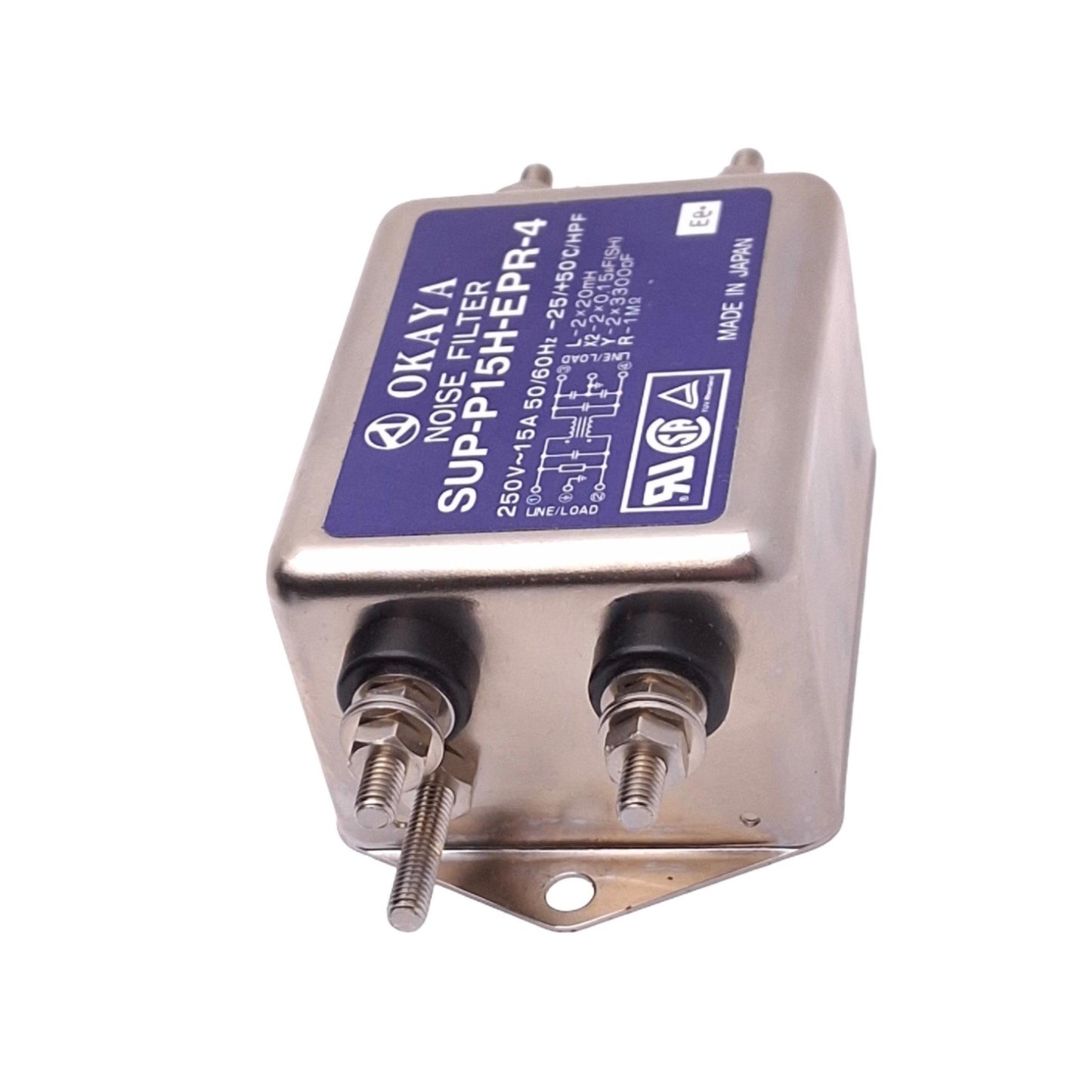 Used Okaya SUP-P15H-EPR-4 Powerline Noise Filter, 250VAC 15A, 20-30dB 10000Hz