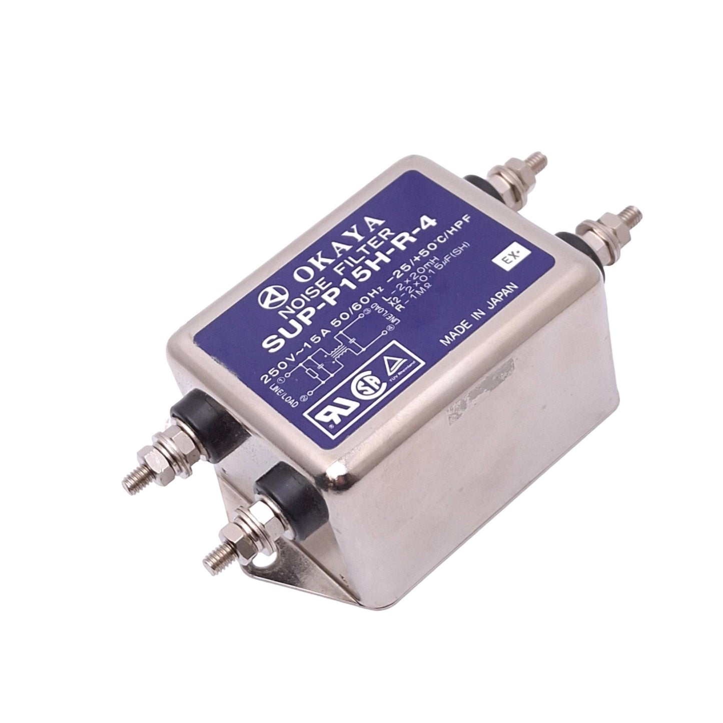 Used Okaya SUP-P15H-R-4 Powerline Noise Filter, 250VAC 15A, 20-30dB 10000Hz