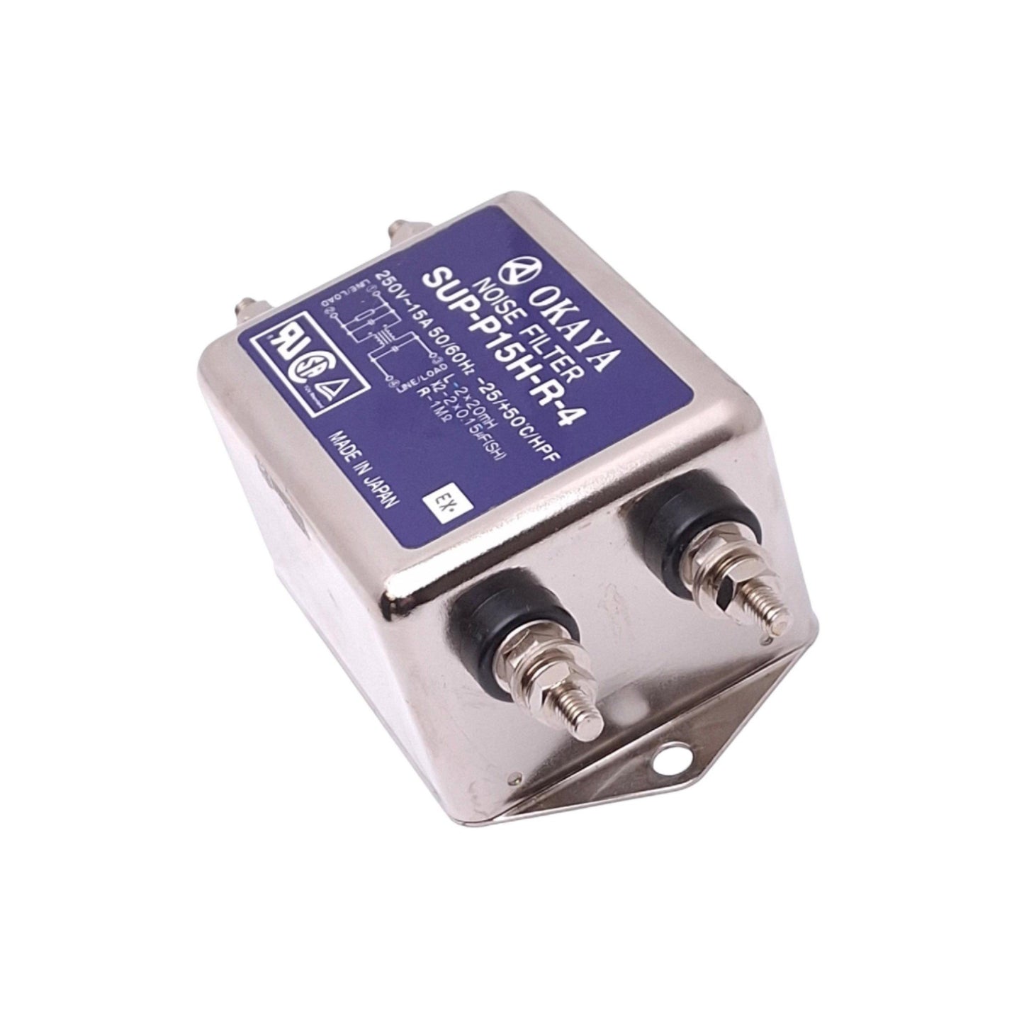 Used Okaya SUP-P15H-R-4 Powerline Noise Filter, 250VAC 15A, 20-30dB 10000Hz