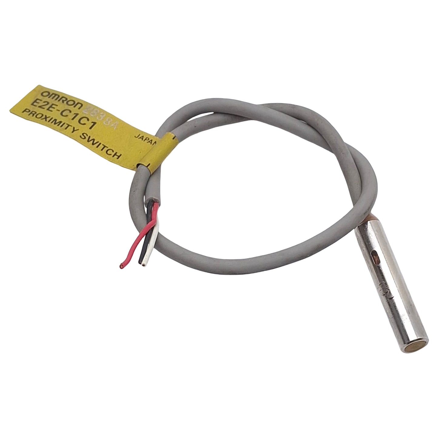 Used Omron E2E-C1C1 Proximity Sensor, NPN NO, 1mm Range, 12-24VDC, ø5.4mm, 0.2m