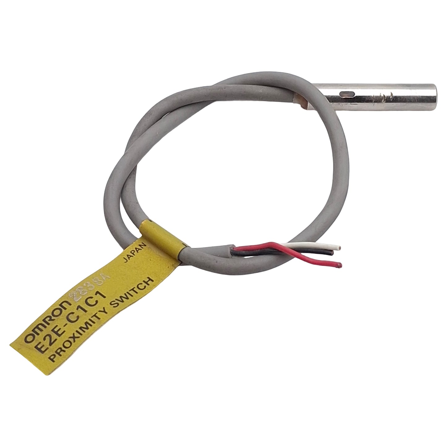 Used Omron E2E-C1C1 Proximity Sensor, NPN NO, 1mm Range, 12-24VDC, ø5.4mm, 0.2m